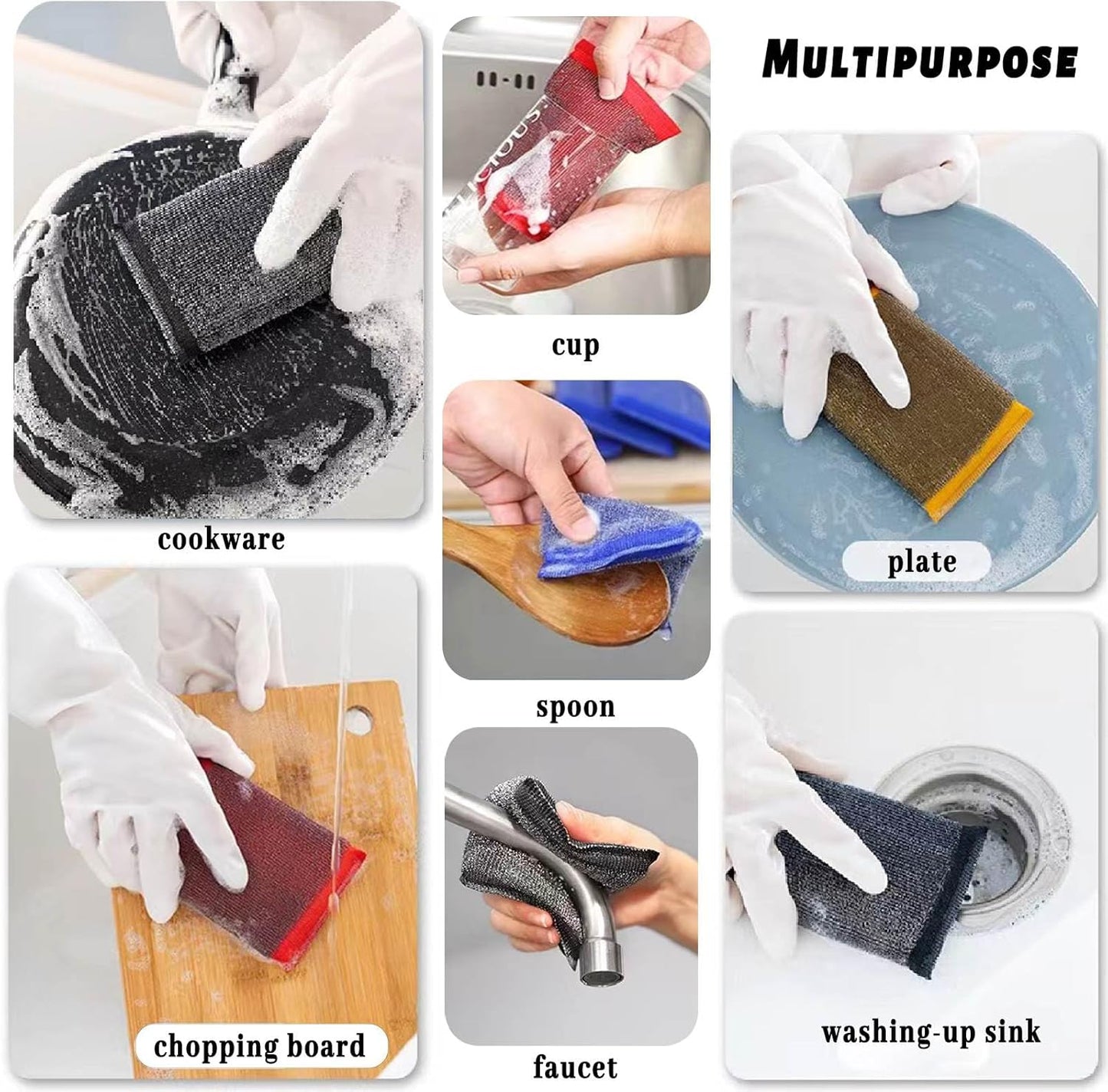 Steel Wool Scrubber Dish Sponges - Kitchen Scrubbing Pads Pot Scrubber for Kitchen Non Scratch, Soft and Fast sponges for Cleaning (6 Pack)