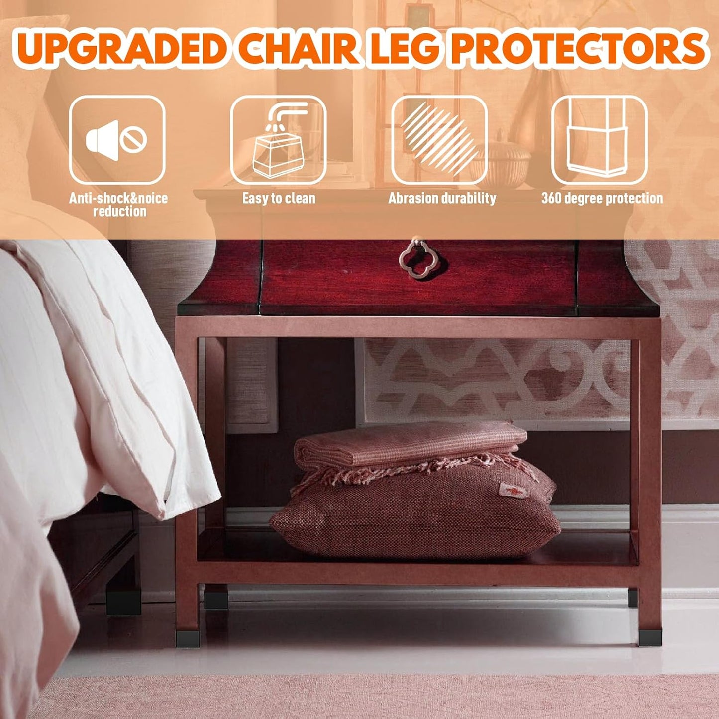 Rectangle Chair Leg Protectors for Hardwood Floors,16 PCS Silicone Covers to Protect Wood Tile Floors Felt Pads Furniture Leg Caps Reduce Noise. Easy to Move.(Black,1.5 x 1.75,Rectangular)