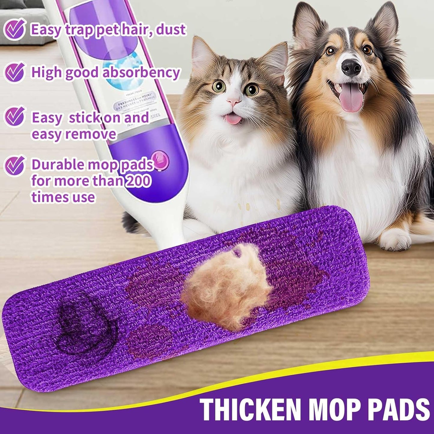 15 inch Mop Pads Refills, 6 Pack Microfiber Reusable Replacement Mop Pads Flat Replacements Heads for Wet Or Dry Floor Cleaning and Scrubbing, Purple Cloth