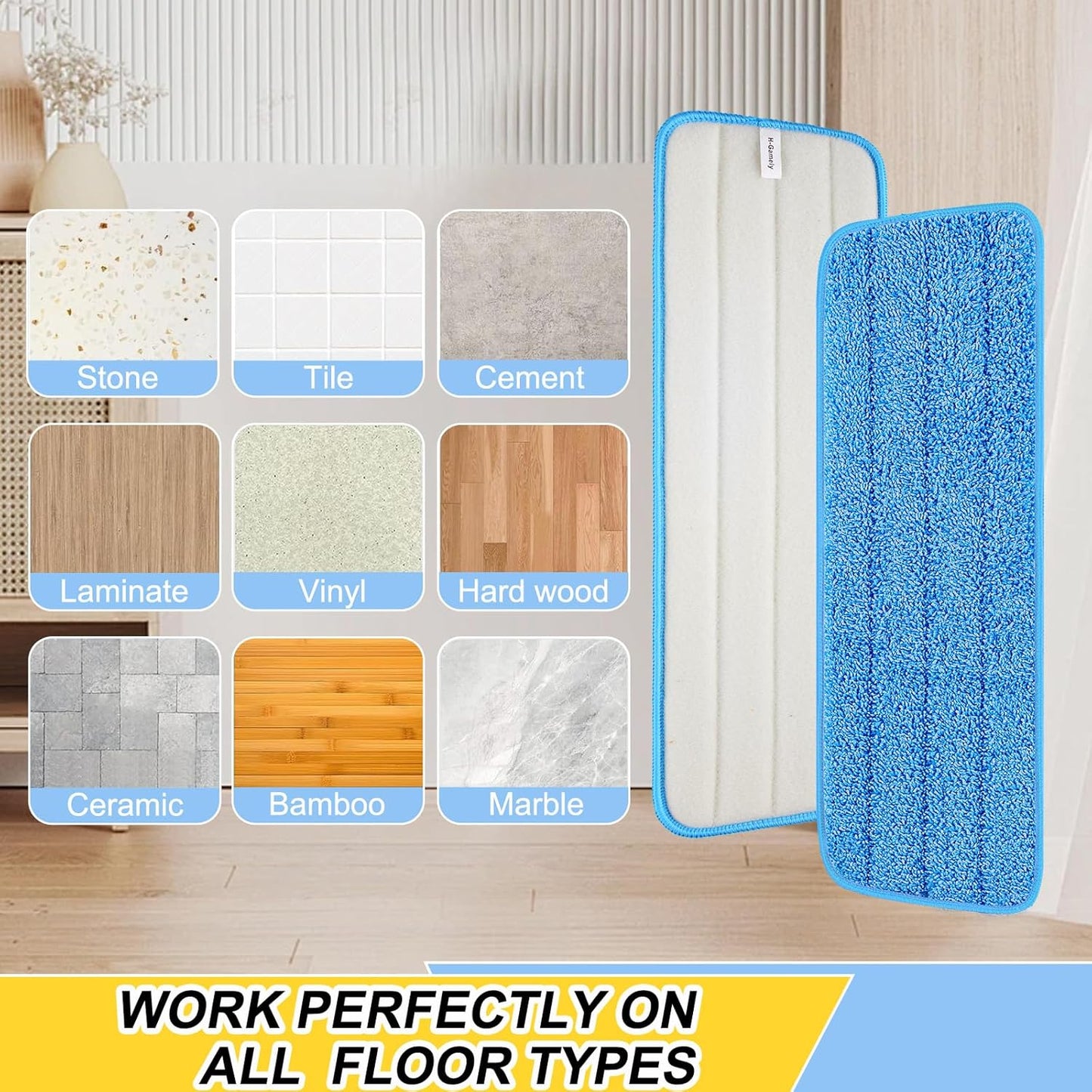 8 Pack 16.5 inch Reusable Mop Pads Microfiber Spray Mop Replacement Heads for Wet/Dry Mops Compatible with Bona Floor Care System (4 Color Mops)