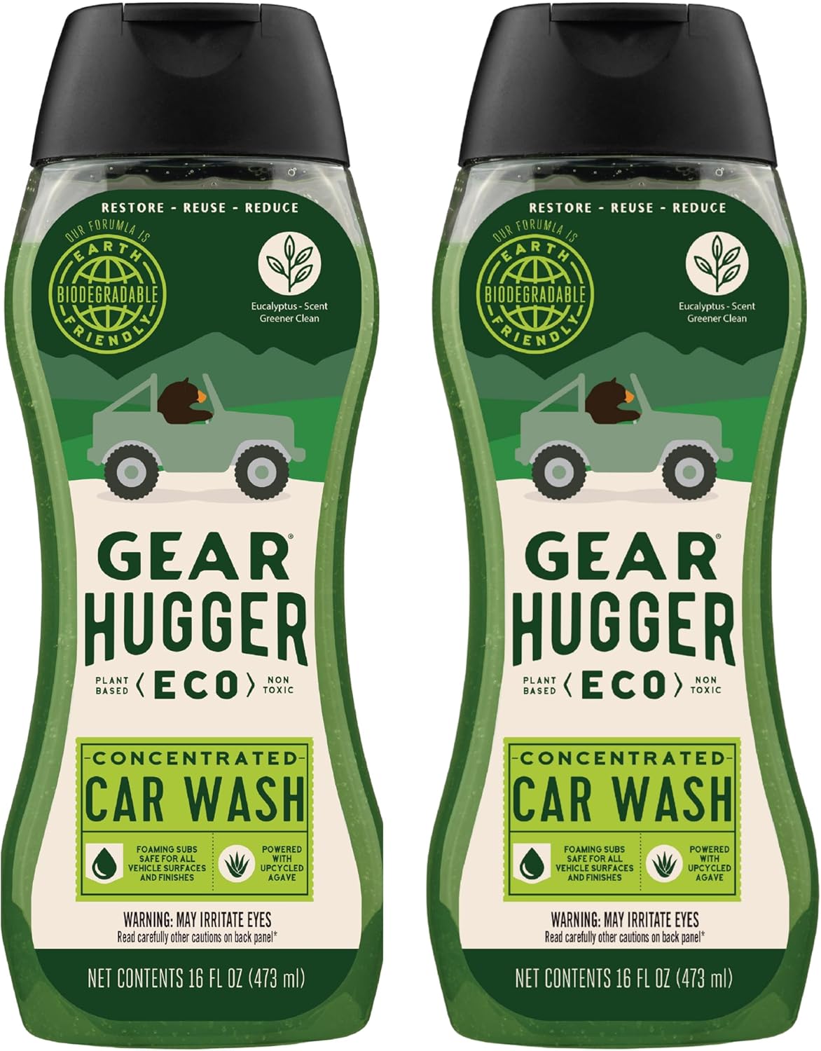 Gear Hugger Car Wash Soap (16 oz, Pack of 2) – Eco-Friendly Car Cleaner, Biodegradable Car Wash with Natural Saponins & Eucalyptus – Safe Car Soap for All Vehicle Surfaces