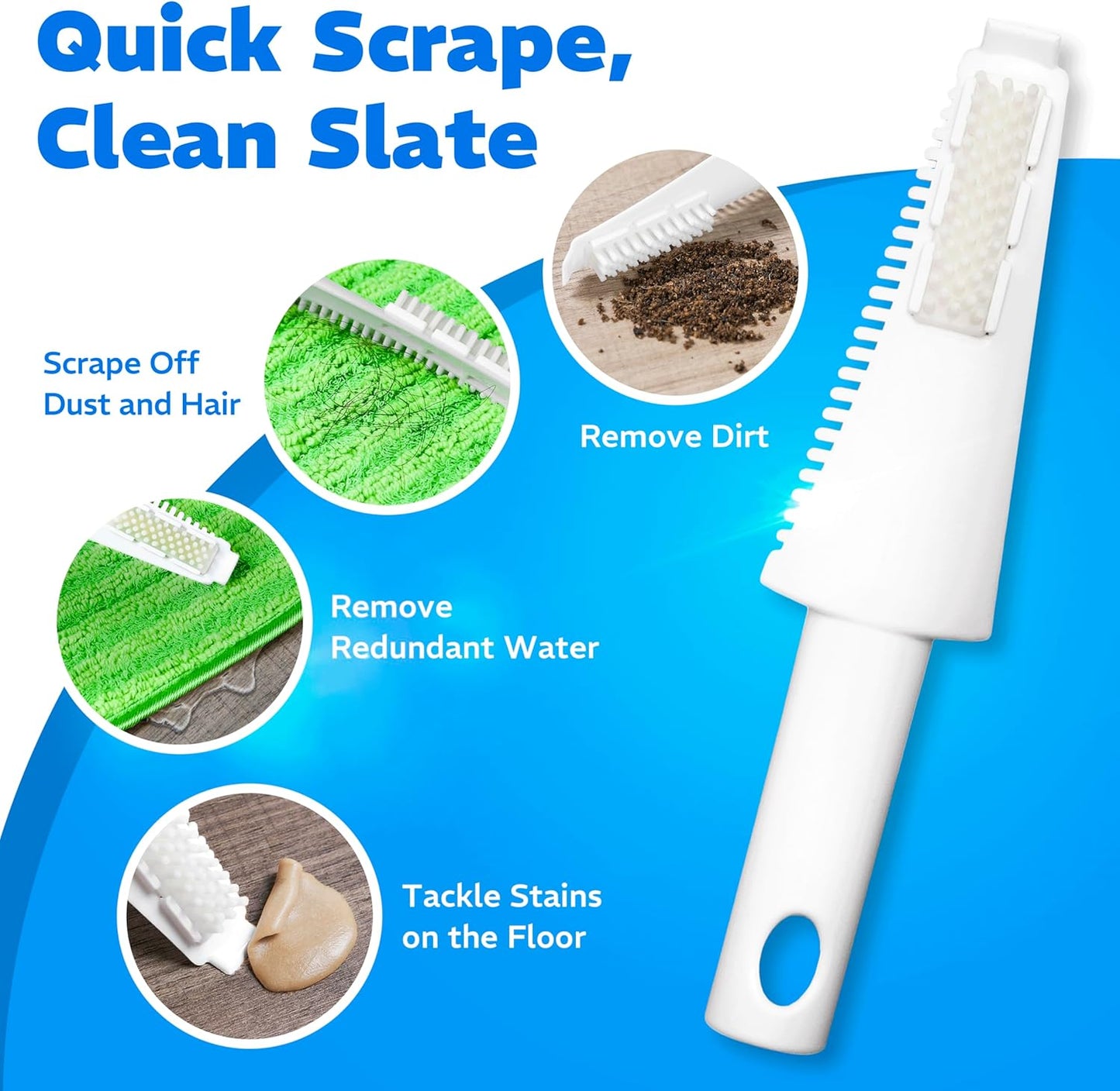 4 Pack Reusable Microfiber Mop Pads, Compatible with Wet Jet, Machine Washable Cloths, Scraper Included, Refills for All Floor Cleaning, Wet Dry - 10"- 12"