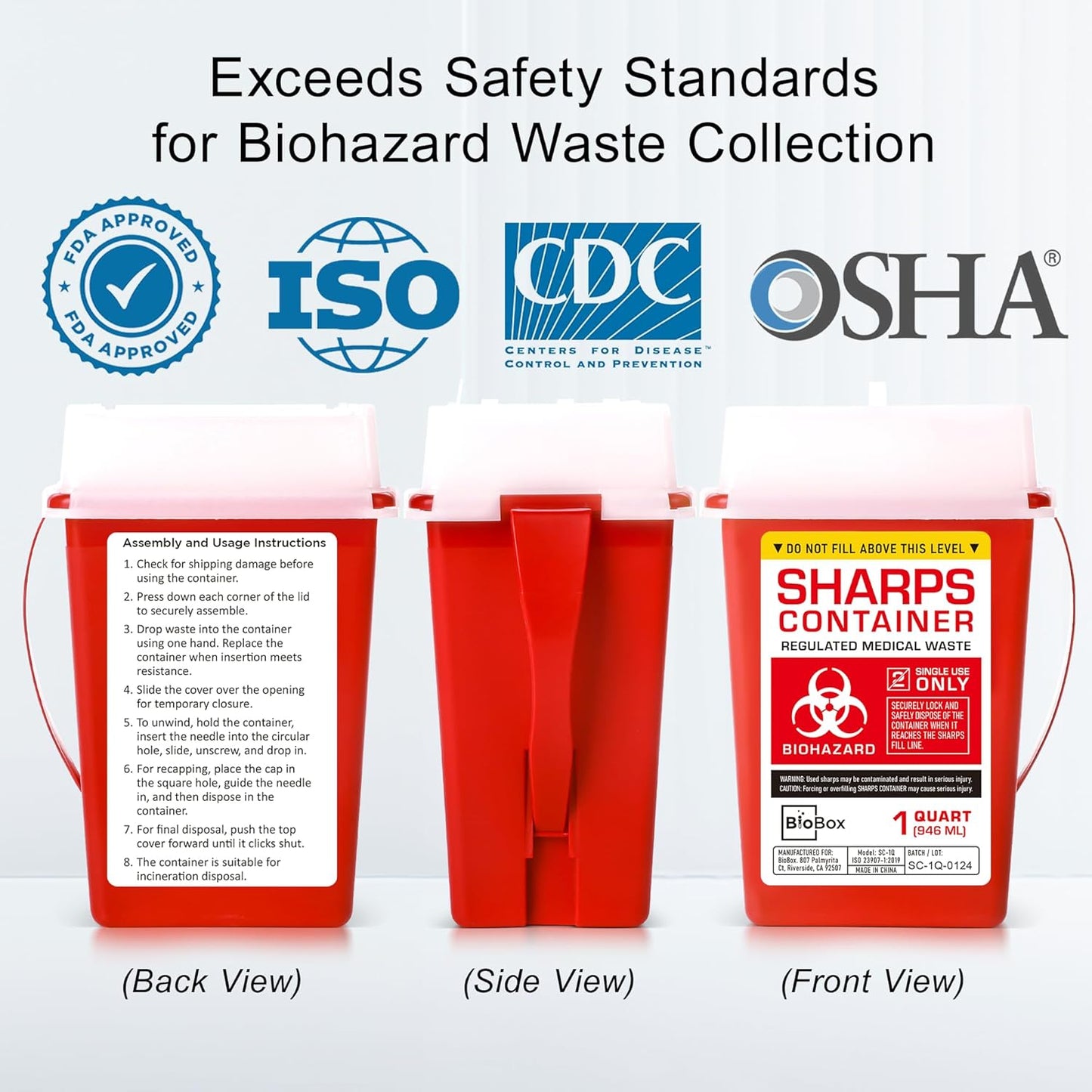 Sharps Container Large - Sharps Containers for Home Use and Labs - Portable Needle Disposal and Travel Size Biohazard Bin - 1 Quart (Pack of 1)
