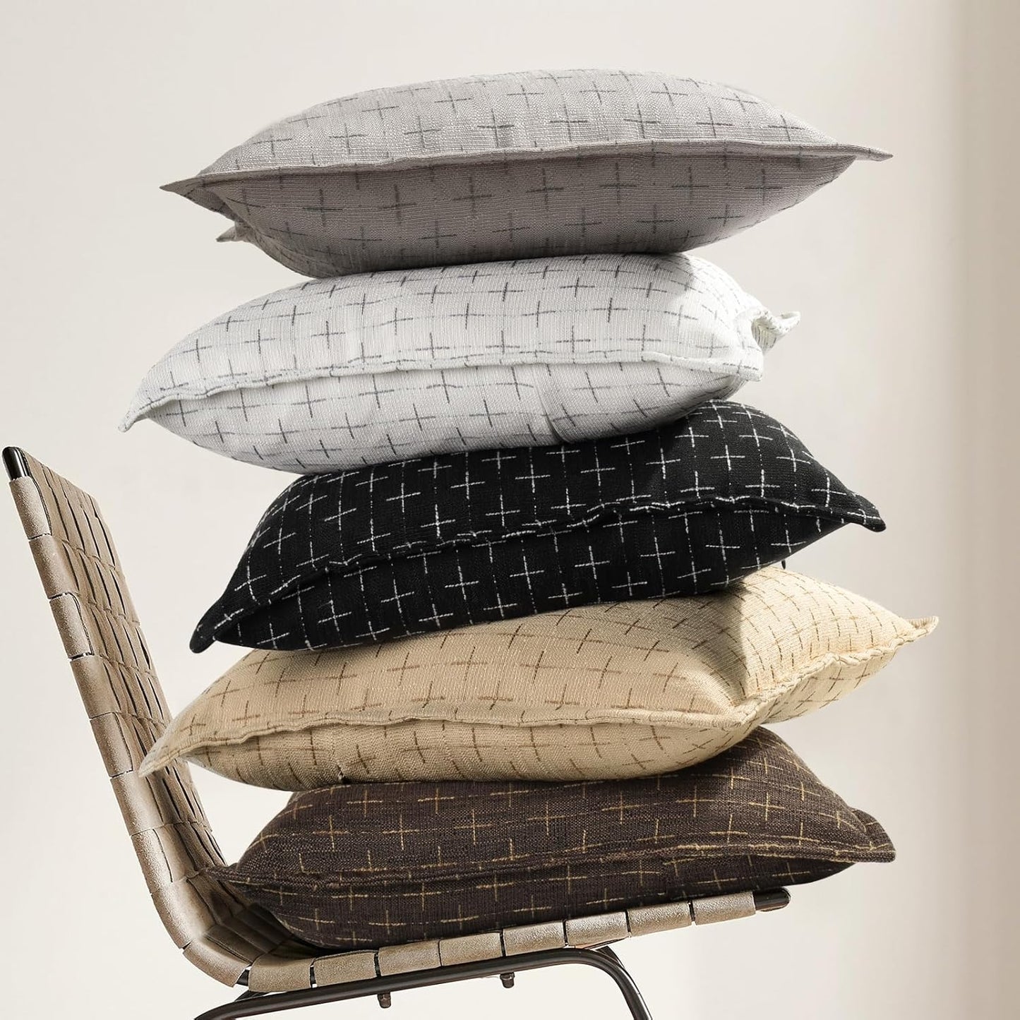 ZWJD Pillow Covers 18x18 Set of 2 Soft Polyester Textured Pillow Covers with Stylish Flange Edge Cozy Farmhouse Throw Pillows for Couch Bed Sofa Living Room