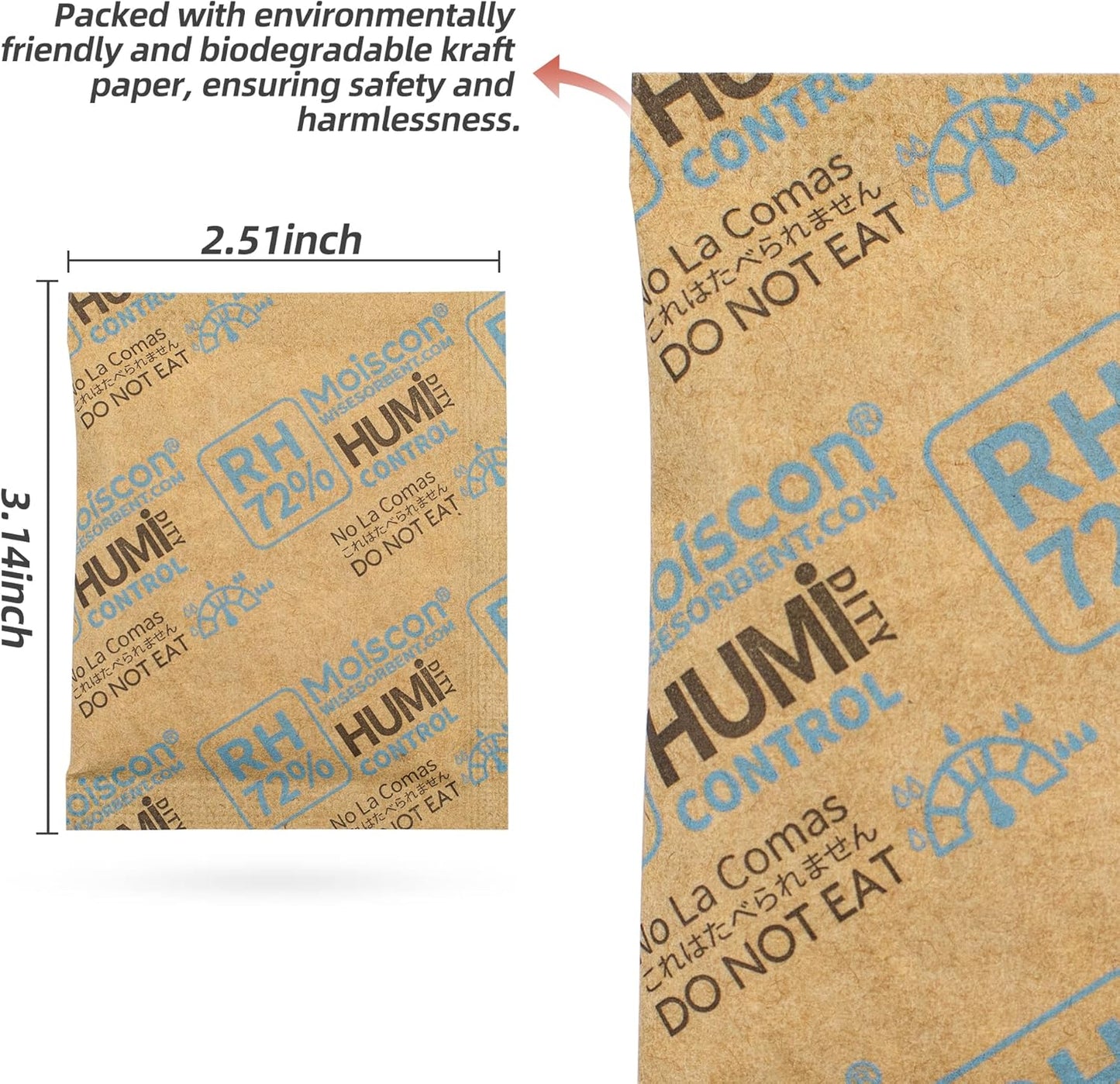 72% Two-Way Humidity Control Packs- 8 Gram Moisture Absorbers for Herbs, Wood Humidifier Boxes - Natural Craft Paper Design, Individually Sealed Packets, Prevents Leaks [90 Pack]