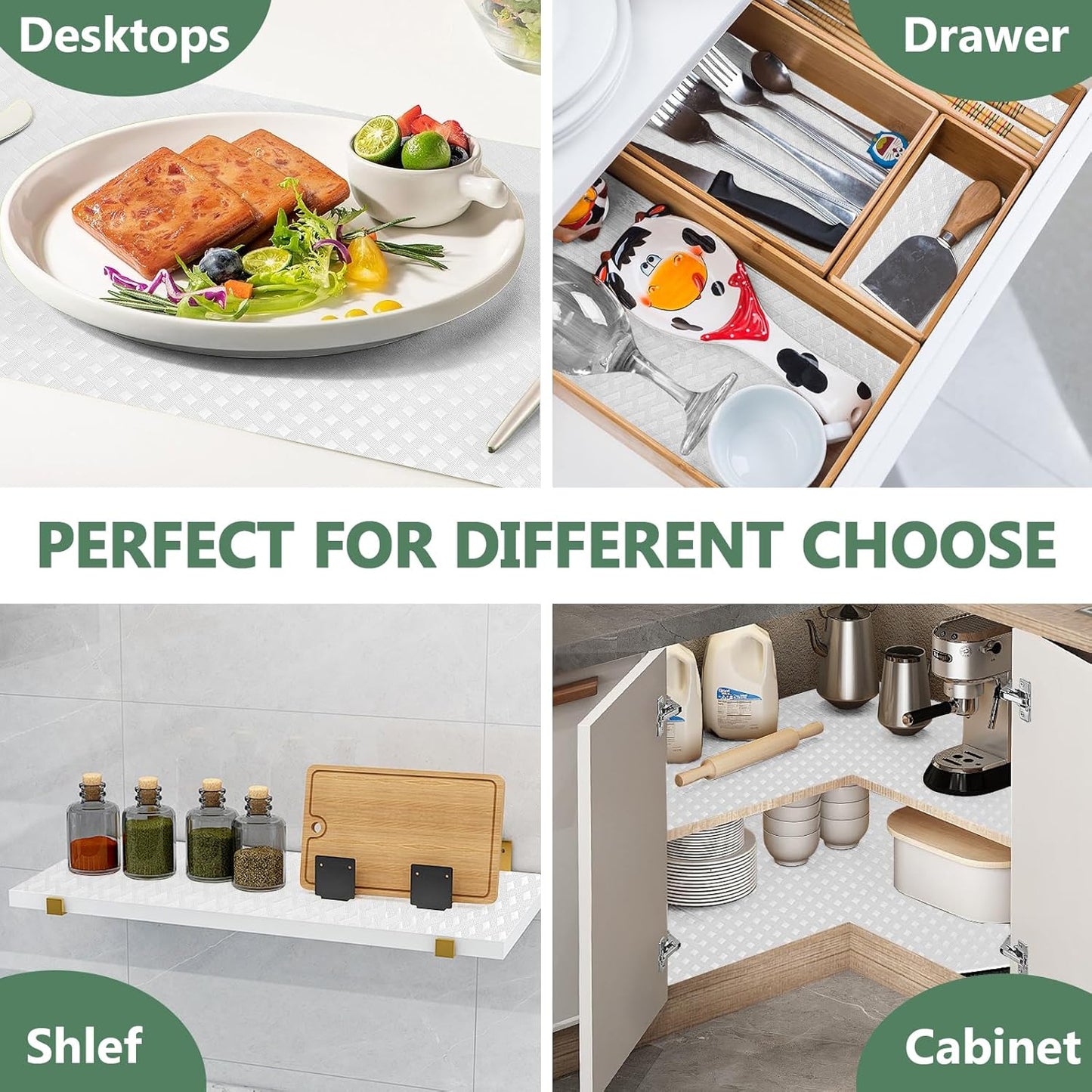 Shelf Liners, Non-Adhesive Drawer Liner, Waterproof & Oil-Proof Kitchen Cabinet Cupboard Liner Plastic EVA Material BPA Free Fridge Liner Mats Paper Protector for Shelves (White/24in x 240in)