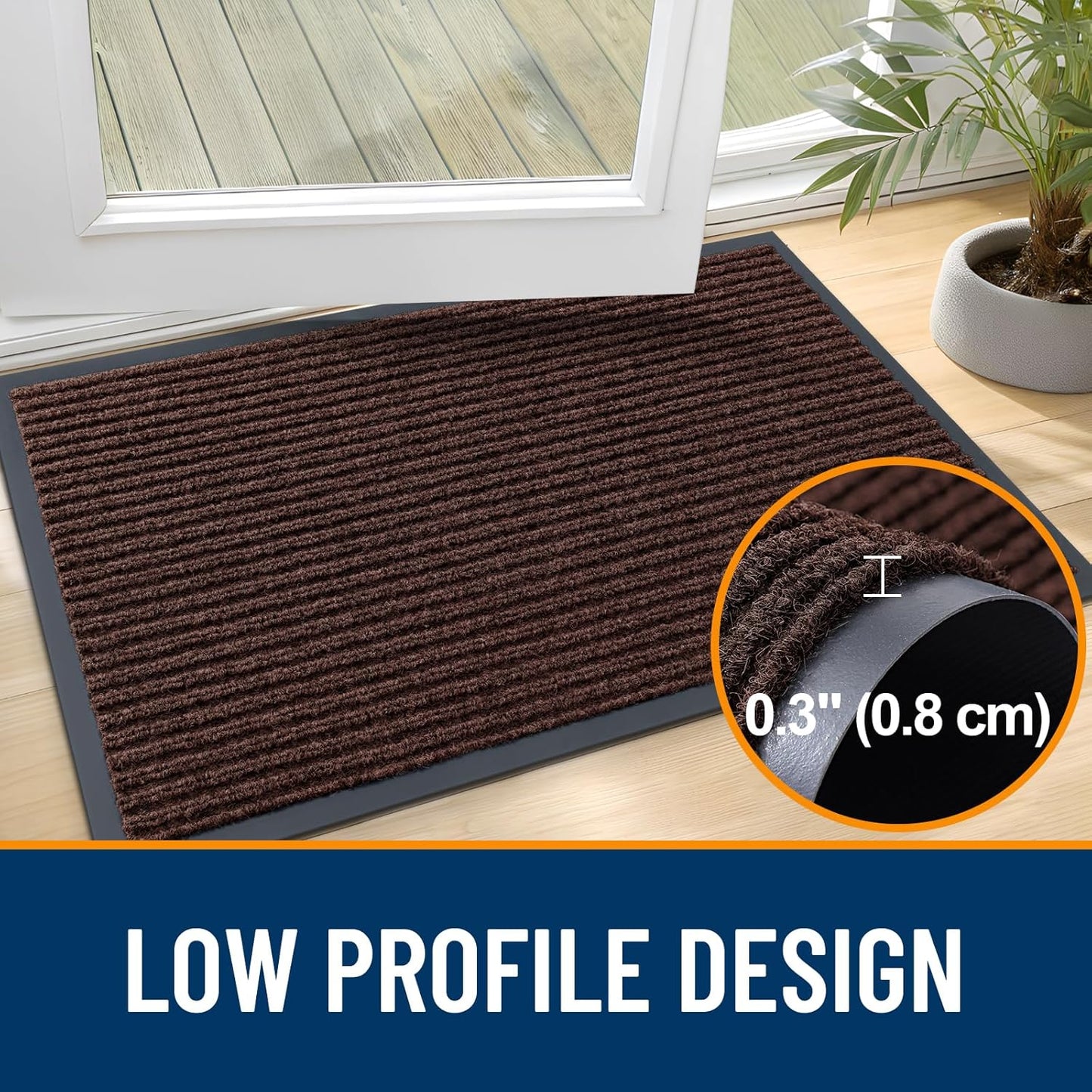 OLANLY Front Door Mat Indoor Outdoor Entrance, Waterproof Heavy Duty Doormat, Fade Resistant, Low Profile, Easy Clean Patio Porch Welcome Floor Mats for Entry, 29.5x17, Brown