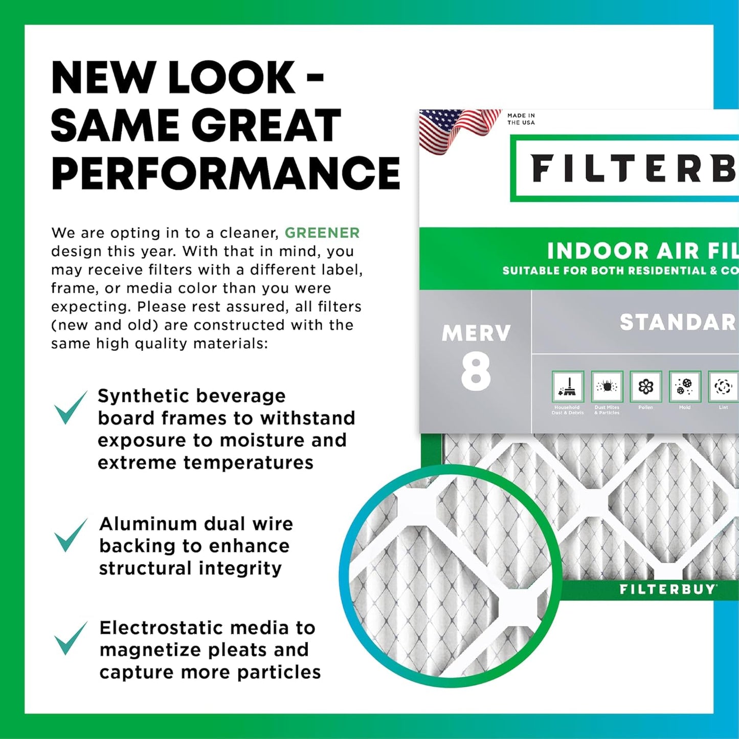 Filterbuy 14x22x1 Air Filter MERV 8 (MPR 700) Dust Defense Replacement (6-Pack), Electrostatic Pleated HVAC AC Furnace Filters, Made in USA (Actual Size: 13.50 x 21.50 x 0.75)