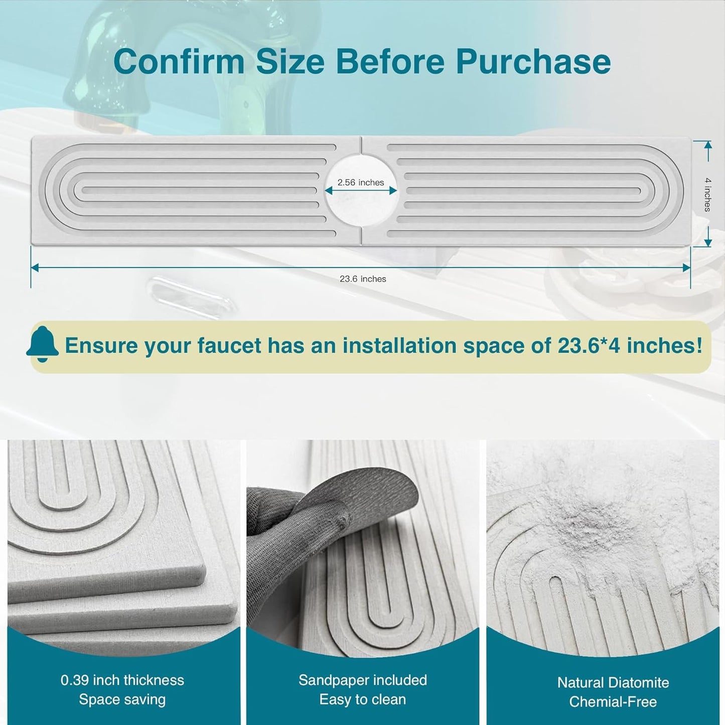 Kitchen Sink Faucet Mat - Water Absorbing Stone Drying Tray(WHITE) 23.6"