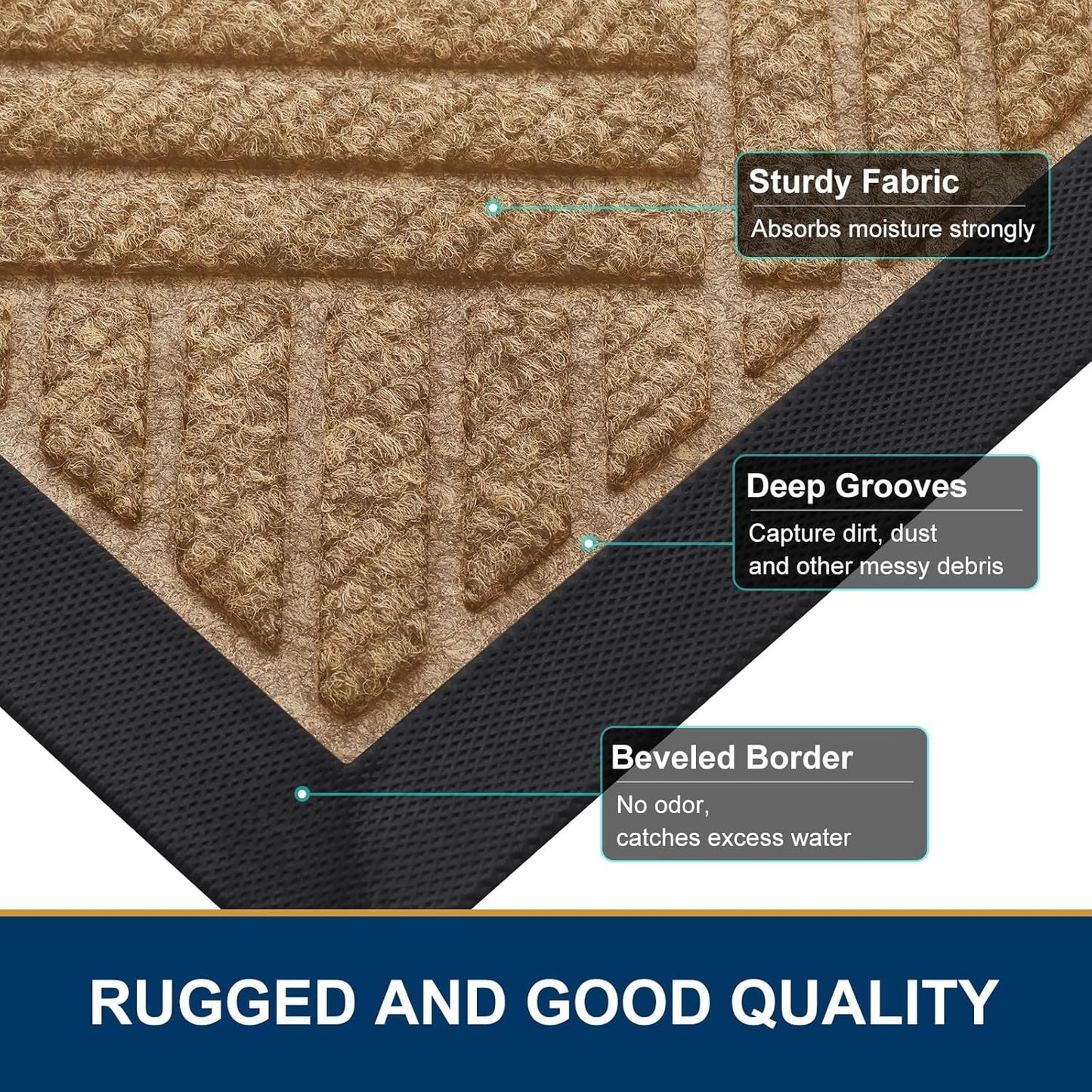 Smiry Front Door Mat Outside Entrance, Heavy Duty Outdoor Indoor Natural Rubber Doormat, Non Slip, Trap Dirt and Moisture, Easy Clean, Low Profile Patio Porch Entryway Mat, 47x23, Coffee