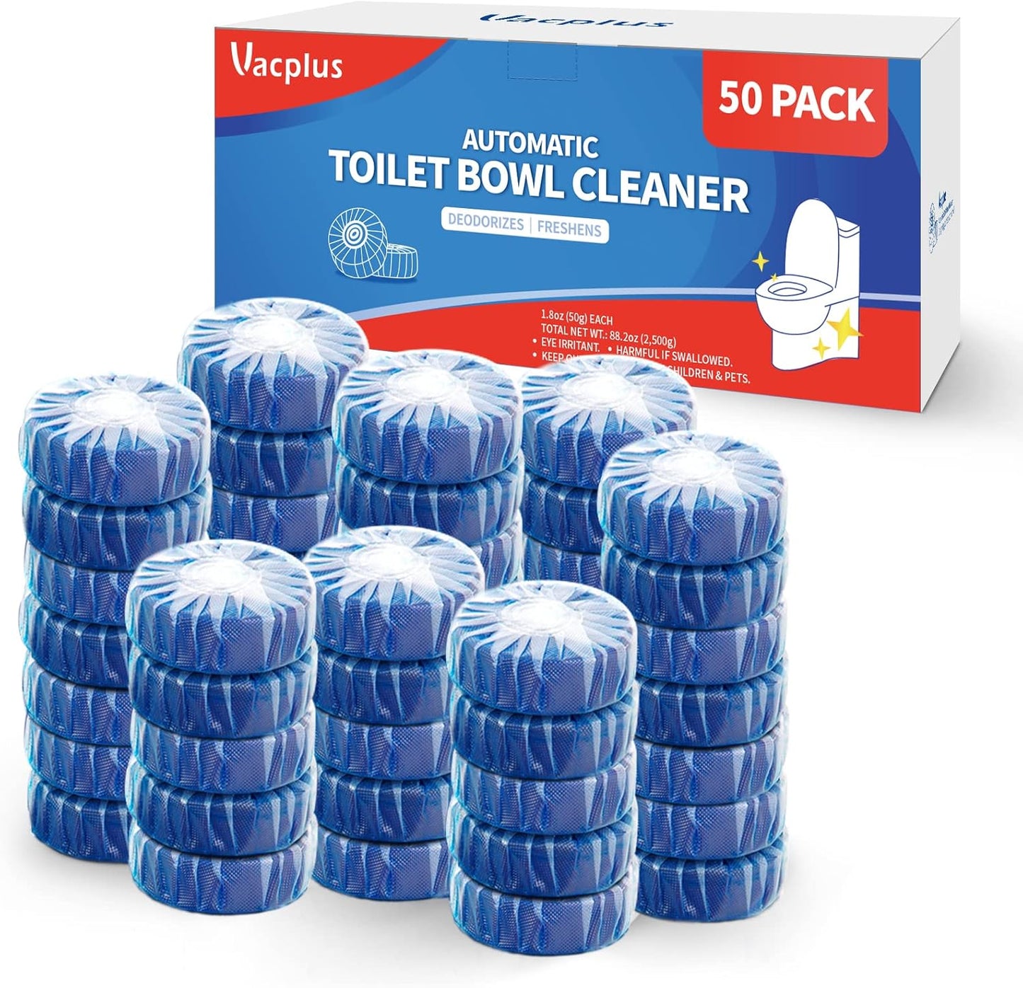 Vacplus Automatic Toilet Bowl Cleaner Tablets, Bathroom Toilet Tank Cleaner (50 PACK), VA-T165