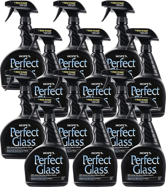 HOPE'S Perfect Glass Cleaner Spray, Streak-Free, Ammonia-Free Window, Mirror, Screen, Tinted Glass, and Shower Door Cleaner, Indoor and Outdoor Glass Surfaces, 32 Fl Oz, Pack of 12