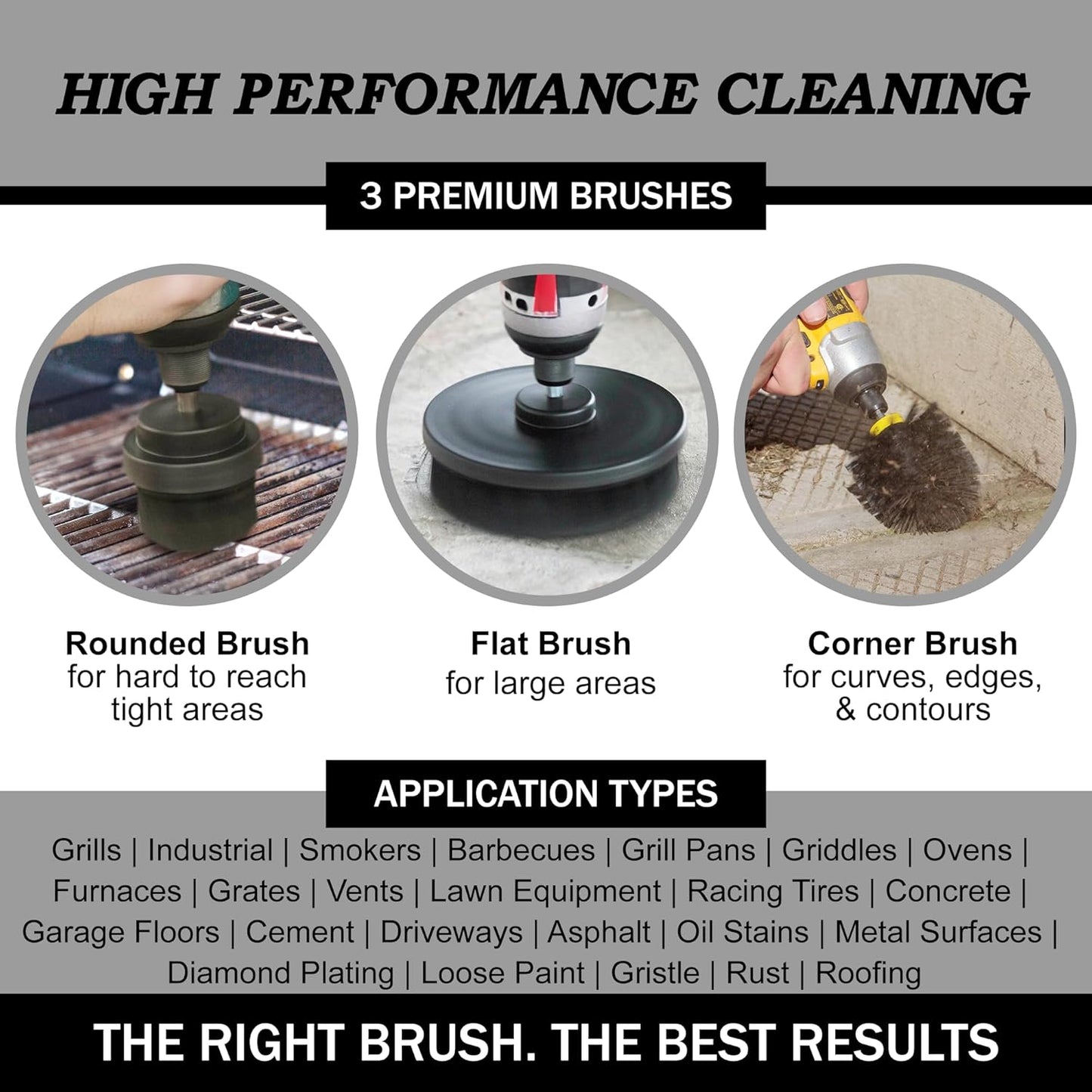 Cleaning Accessories Industrial Brushes - Baked on Food, Electric Smoker, Drill Brush Attachments for Stain and Rust Remover - BBQ Cleaning Kit Water Calcium Mineral | Electric Grill Brush for Drill