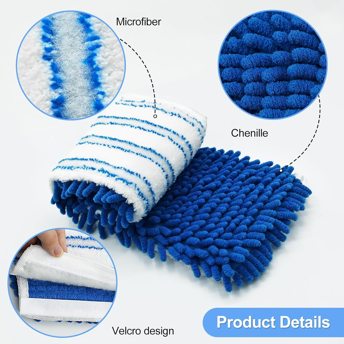 3 Pack Mop Heads Replacements for Ocedar Dual-Action Microfiber Flip Mop, Double Sided Mop Replace Head Mop Refills with Microfiber & Chenille for Dry Wet Use, Reusable, Machine Washable