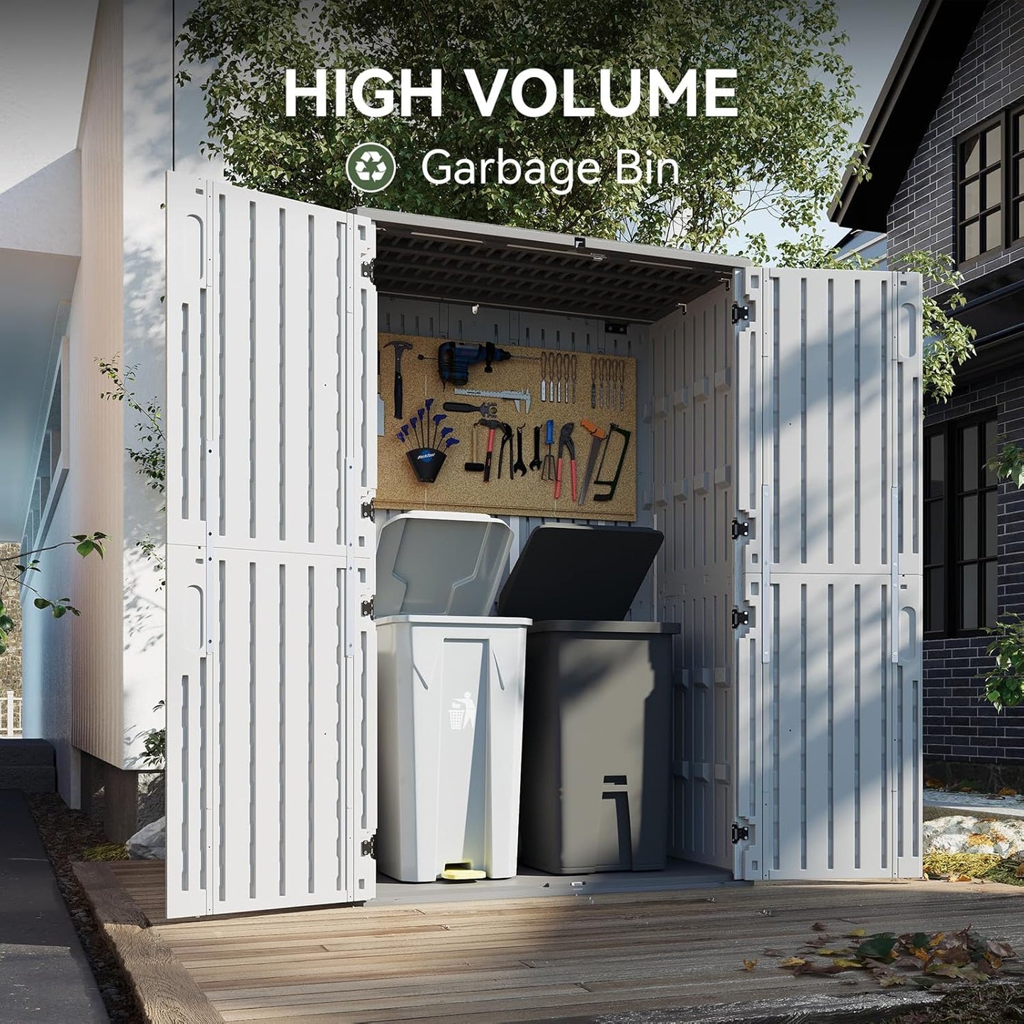 Aoxun 64 Cu.Ft Outdoor Storage Shed with Floor, Waterproof Horizontal Resin Cabinet for Garage Storage, Pool Storage, Bike Shed, Garden Shed