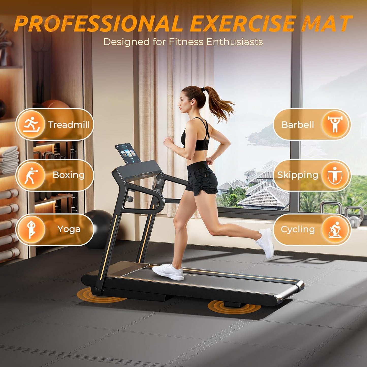 PRAISUN 0.6" Thicker Gym Mat, 12 Tiles 48 Sq Ft Workout Mats, Interlocking Foam Tiles with Rubber Top, High Density EVA Foam, Exercise Mat, Gym Flooring for Home Gym, Garage, 24 x 24in, Black