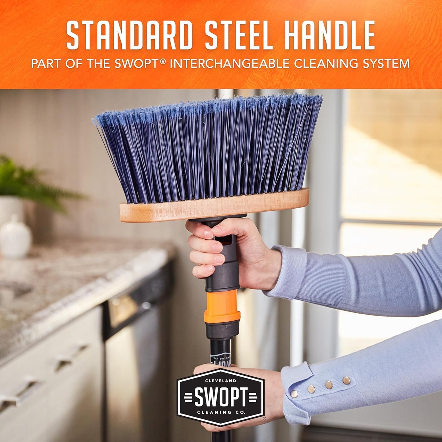 SWOPT Standard 48” Steel Handle – Ergonomic Design Eliminates Loose Handles — Interchangeable with All SWOPT Cleaning Products for More Efficient Cleaning and Storage