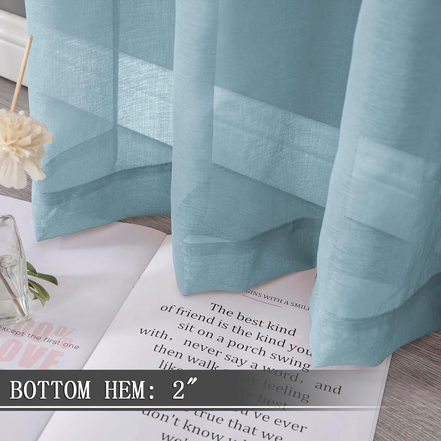 Tollpiz Sheer Tier Curtain Linen Textured Half Kitchen Curtains Sheer Light Filtering Rod Pocket Voile Small Curtains for Bathroom, 25 x 36 inches Long, Dusty Blue, Set of 2 Panels