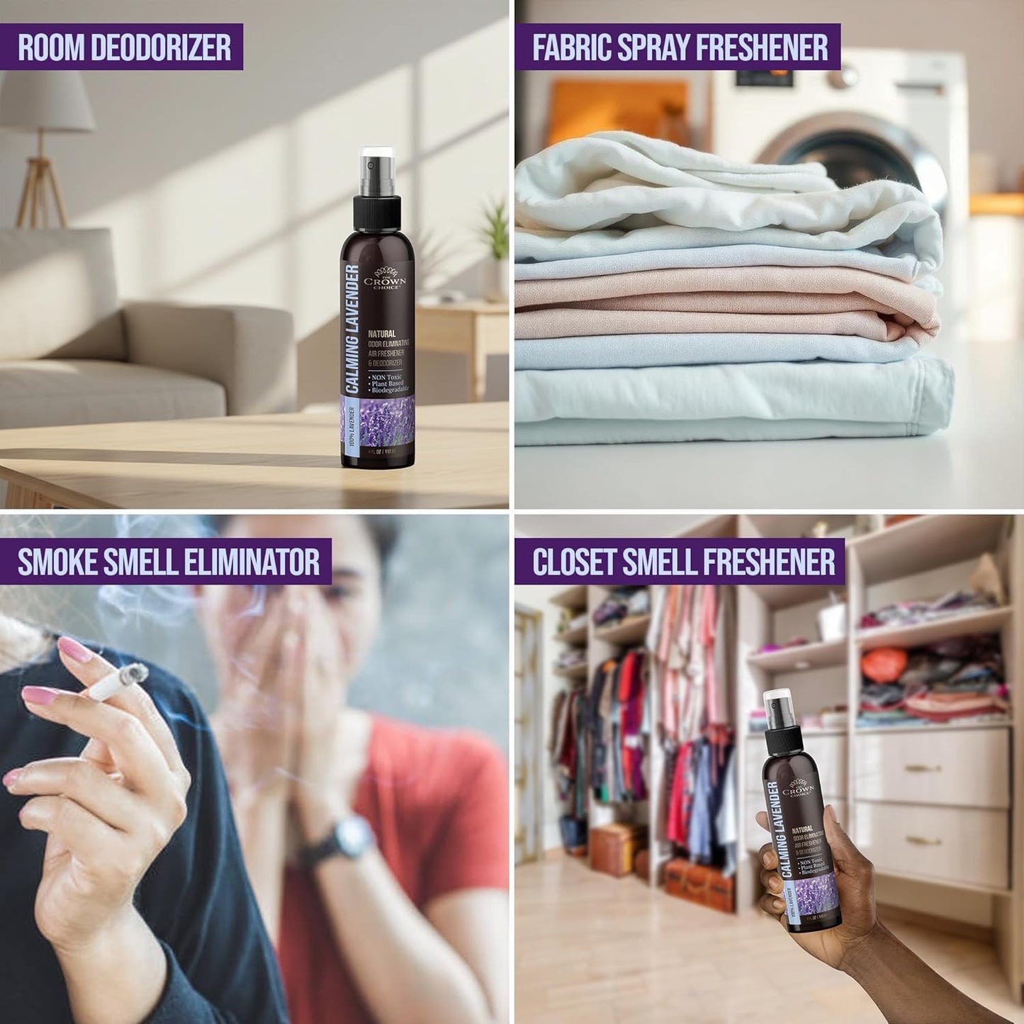 Non-Toxic Odor Eliminator,Natural Lavender Air Freshener Spray for Home,Linen Spray for Bedding, Closet & Couch Deodorizer,Long Lasting Bathroom & Toilet Freshener,Safe for Kids & Pets,2PK,4 Oz each