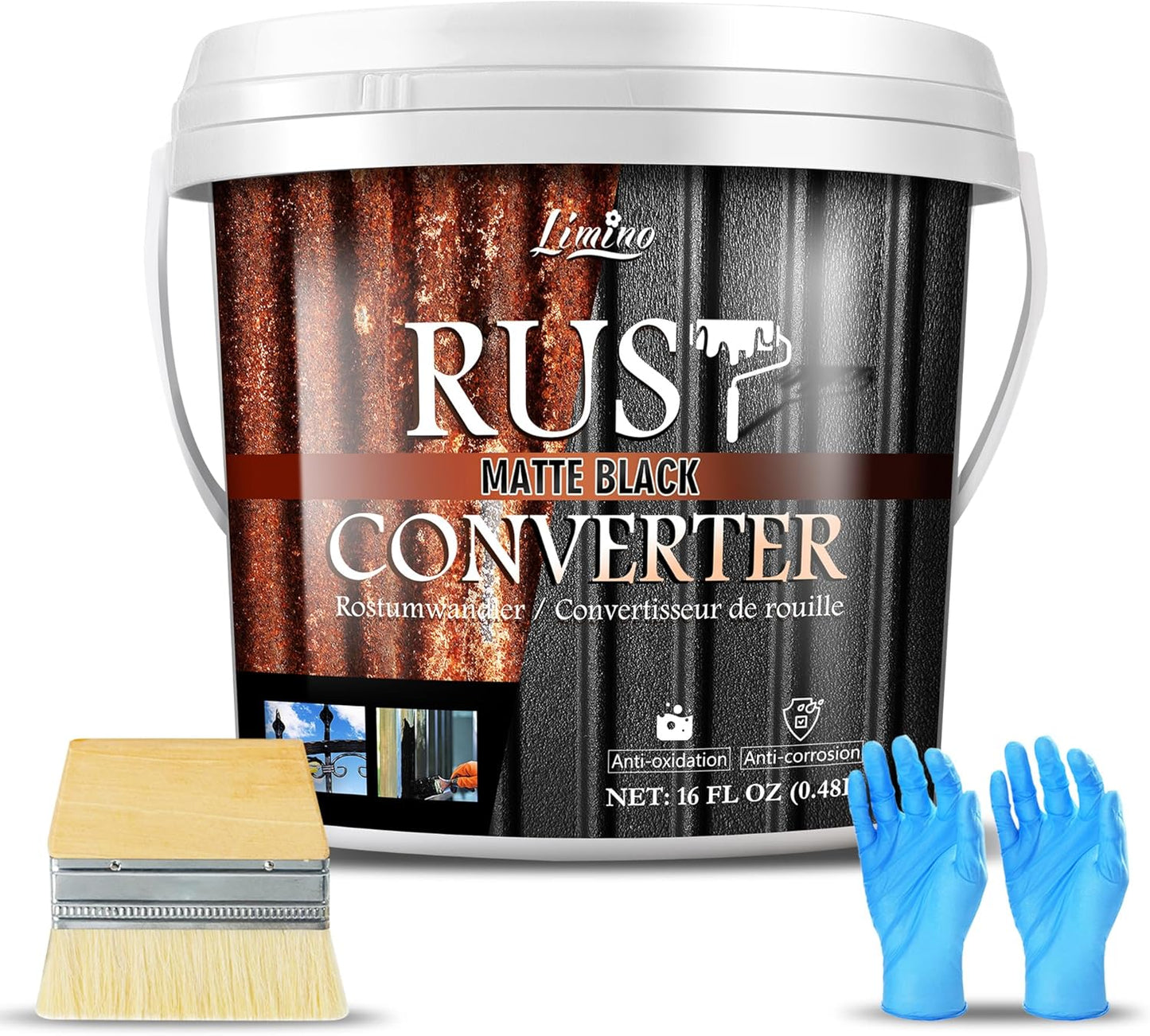 Rust Converter for Metal - Black Metal Primer and Rust Remover, Reformer ＆ Encapsulator, Long-lasting Anti-Rust Effect, Inhibitor Paint for Cars and Various Surfaces - 16 fl. oz