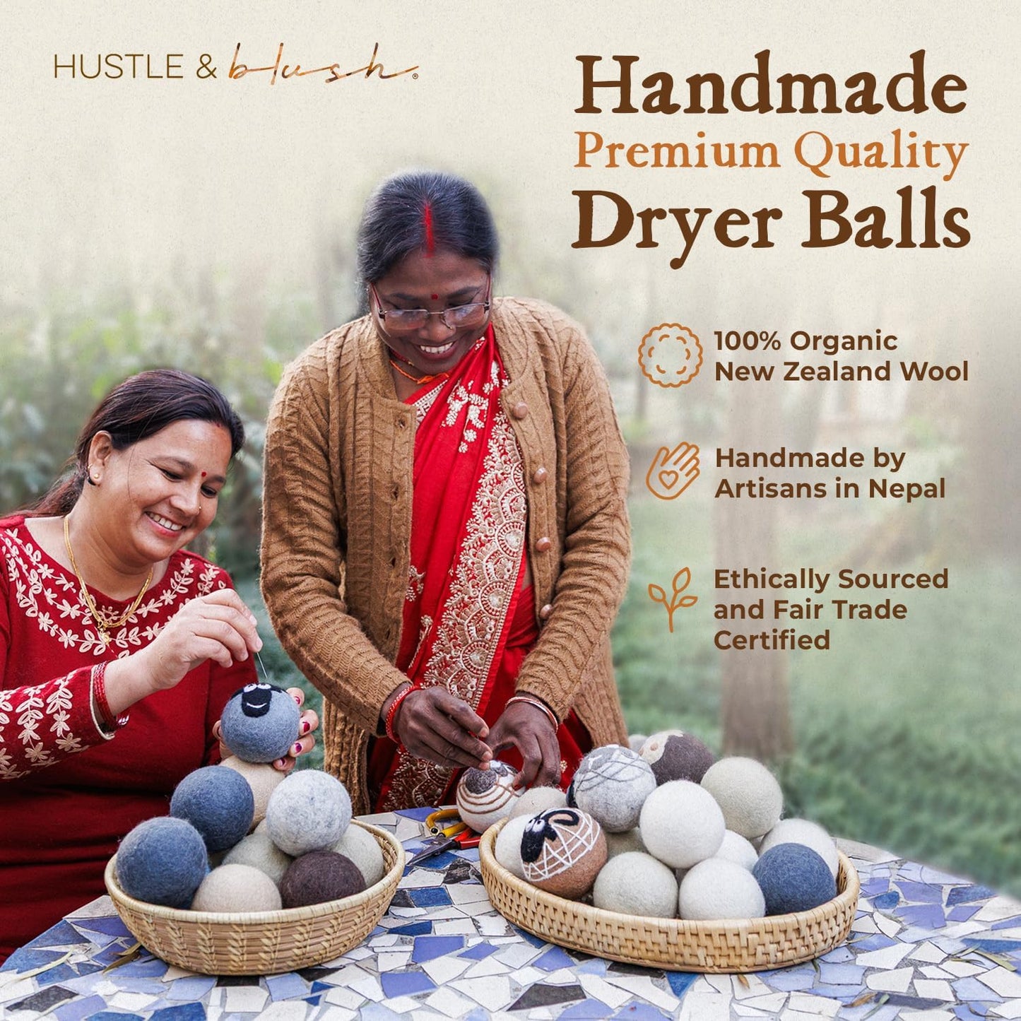 Fluff Ewes Wool Dryer Balls 3 Pack Premium New Zealand Wool Laundry Balls for Dryer, No Static Dryer Balls Laundry Reusable Cute - XL Wool Dryer Balls Cute, Baby Dryer Balls for Dryers - Darks