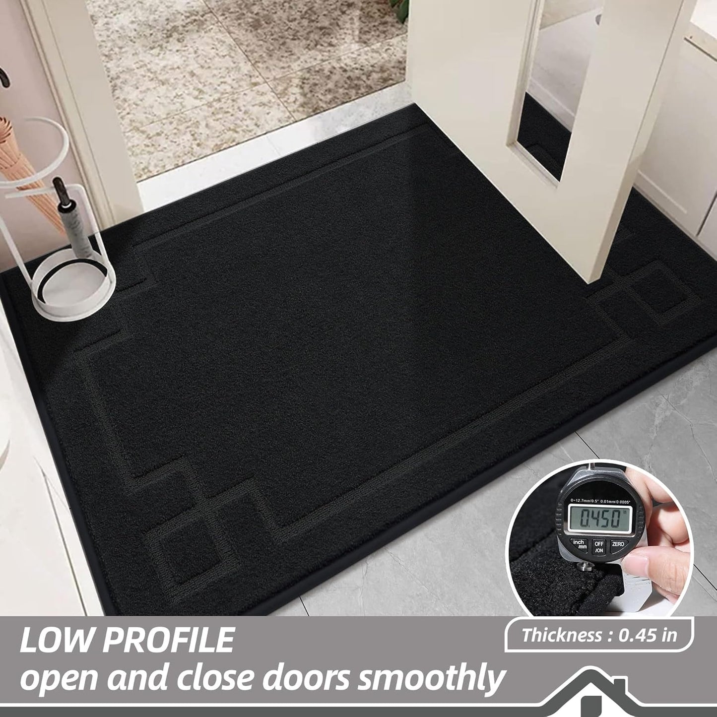 BEQHAUSE Door Mat 36" x 60", Non-Slip Door Mats Indoor Entryway Rugs Washable Low-Profile Absorbent and Stain Resist Floor Mats, Dog Door Mat for Front Back Door, Muddy Wet Shoes & Paws, Black