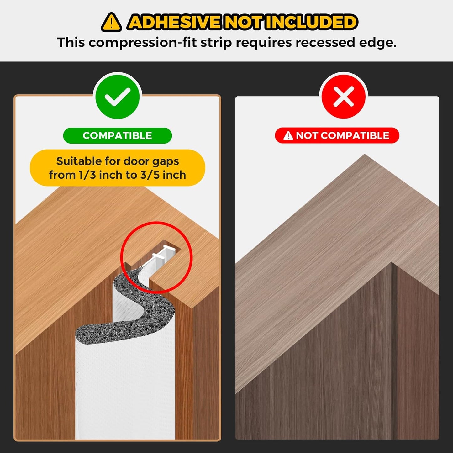 Weather Stripping Door Seal Strip - Soundproof Q-Shaped Foam for Exterior Door Frame, Large Gap Seal, Noise Cancelling, Easy to Install (White, 60FT)