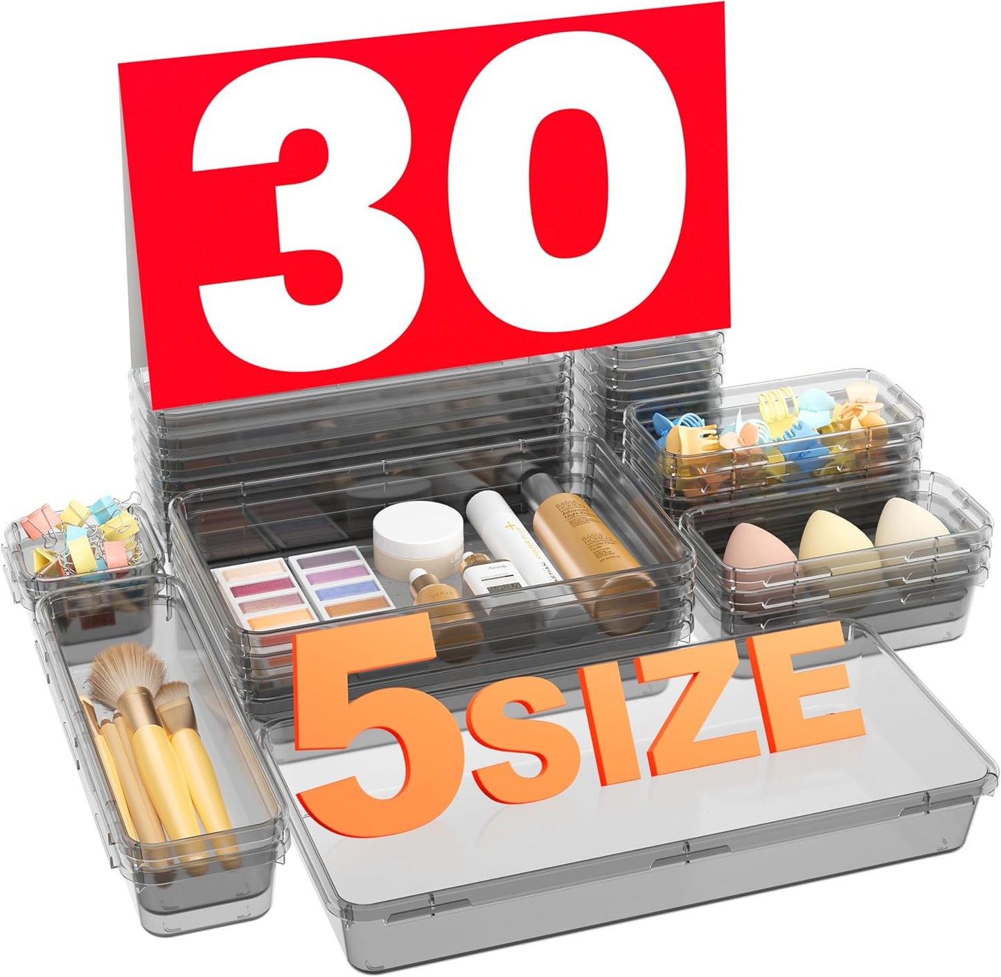 【Military Grade】 Drawer Organizer, 【𝟱𝗦𝗶𝘇𝗲】 Clear Makeup organizer, 【Holds 177 Items】 Bathroom Organizers and Storage, Plastic Desk Organizer Divider, Organizer Bins for Office Vanity A-LUGEI