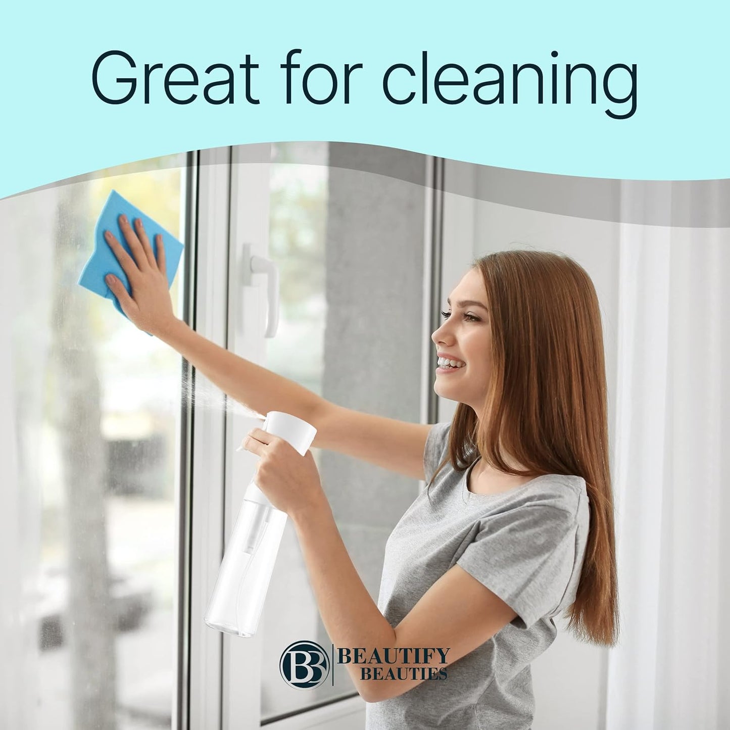 BeautifyBeauties Spray Bottle For Hair – Continuous Mister Spray Bottle for Hairstyling, Cleaning, Plants, Pets, Barbers, Salons, Essential Oil Scents (Clear, 18.6oz/500ml) "11" H x 2.6" L