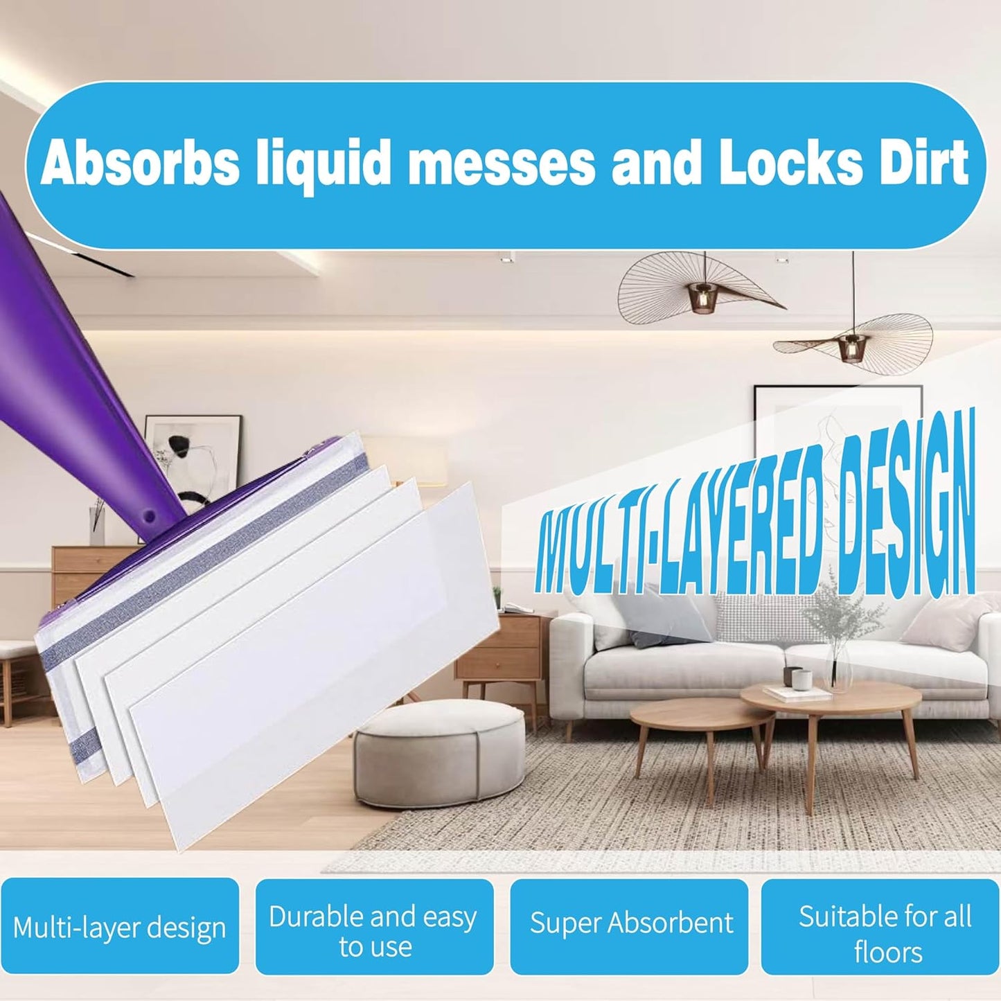 Upgraded Mop Pad Refill for Swiffer Wet Jet, 64 Counts Disposable Multi-Surface Cleaning Pads for Hardwood Floor, Tile, Laminate, Compatible with Swiffer WetJet Spray Mop, Dry and Wet Use