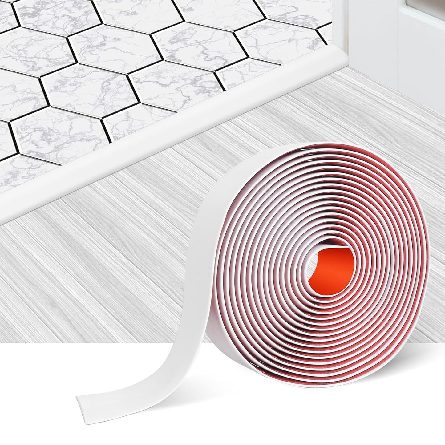 Floor Transition Strip Self Adhesive Floor Cover Strips Laminate 2" Wide Vinyl Flat Divider Transitions (5cm, 20Ft, White)