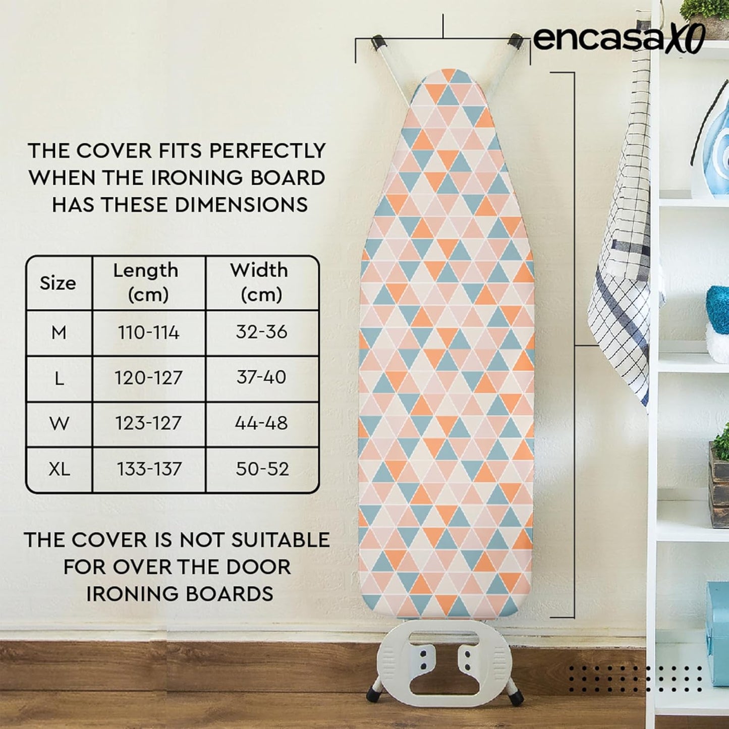 Encasa XO Ironing Board Cover and Pad - Thick 4mm Felt, Heat & Scorch-Resistant, Fits Wide Boards 49"x18", Elastic Bungee Cord Tightening, Easy Fit, Stain-Safe Dye, Multistripe