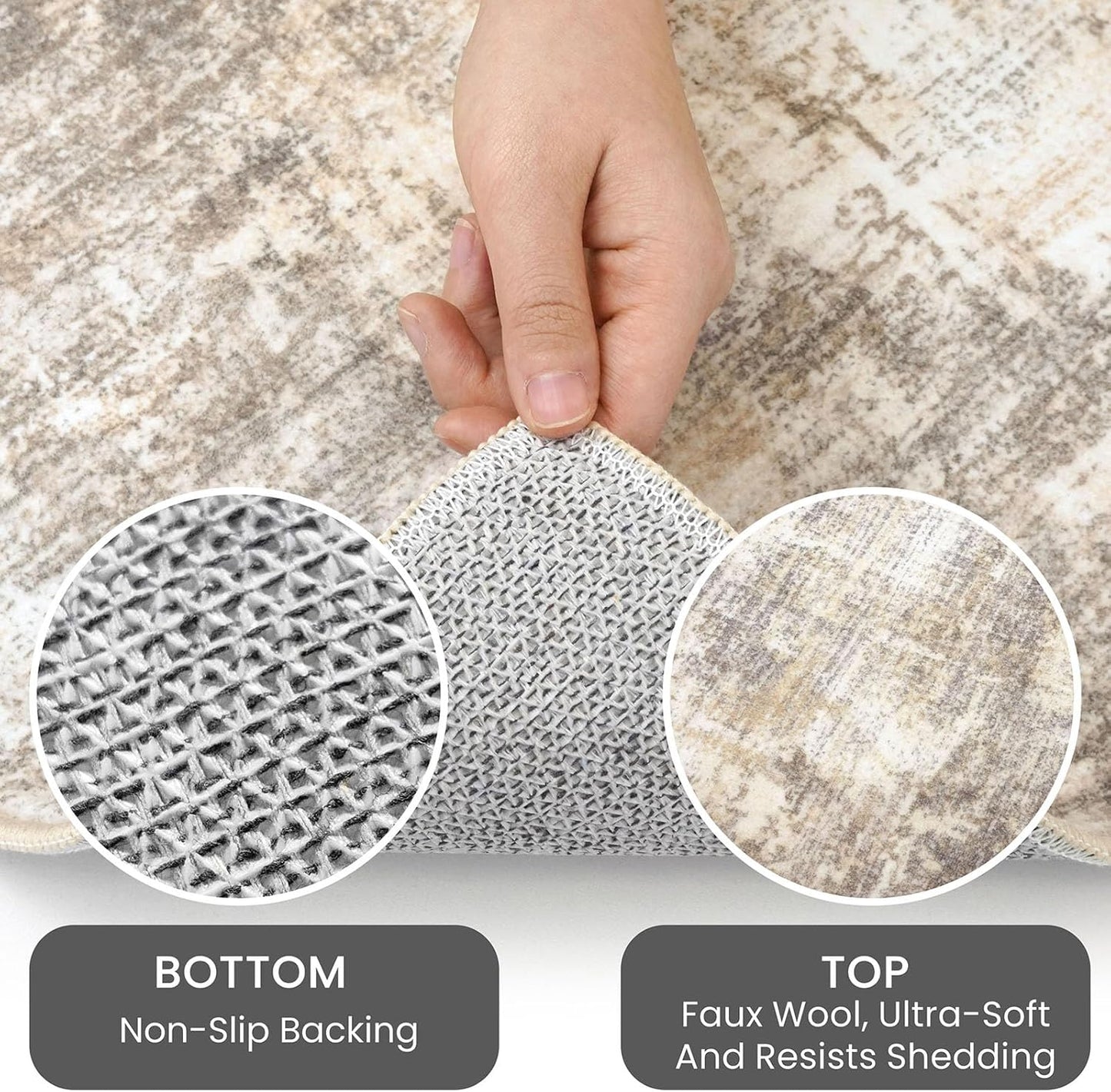 IOHOUZE Abstract Area Rugs 9x12 Ft Washable Large Rugs for Living Room, Non Slip Dining Room Rug, Printed Faux Wool Rugs for Bedroom, Floor Carpet for Office Nursery Playroom, Beige Brown