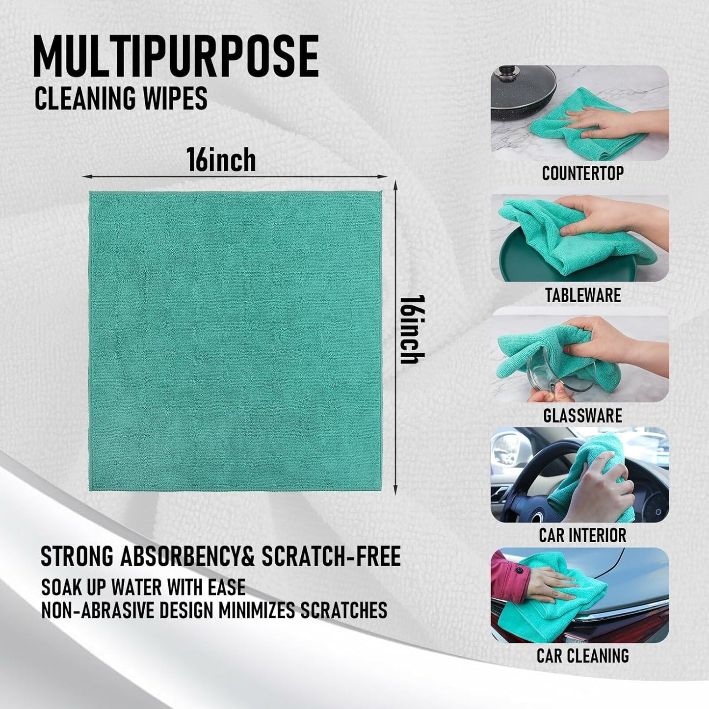 Tricol Clean Microfiber Cleaning Cloth, 16in*16in, 12 Pack Ultra-Thick Cleaning Rags, Super Absorbent, Lint Free & Streak Free Cleaning Towels for Car, House, Kitchen, Office