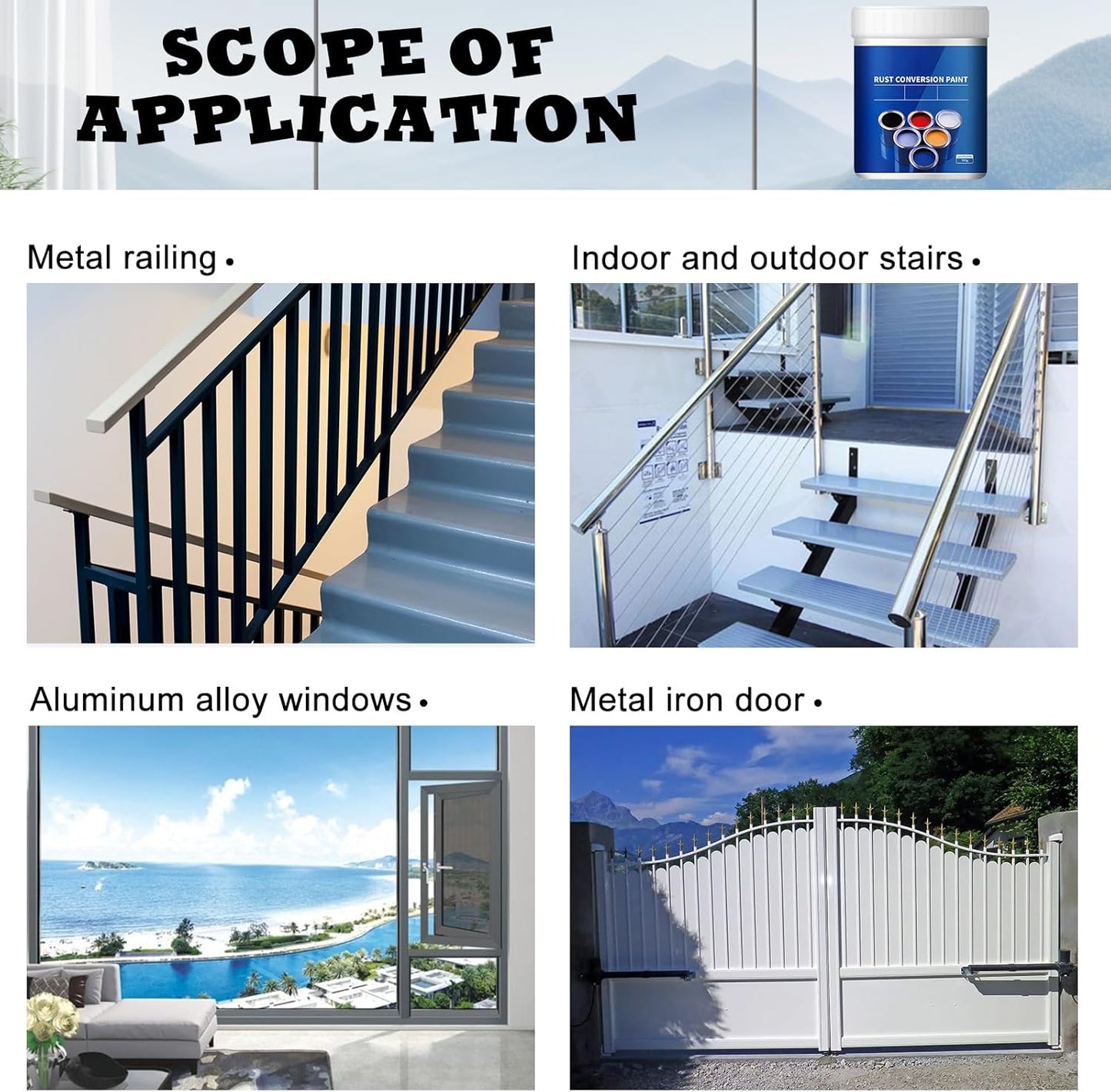 Weatherproof Rust Converter Paint for Metal, Rust Remover for Metal and Primer, Water-Based Industrial Anti-Rust Metallic Paint with Brush, Long-Lasting Rust Prevention & Protection, 10.7 Oz (Black)