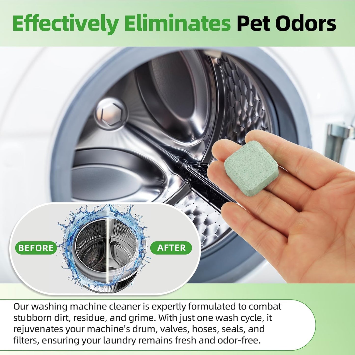 (30-Pack) Washing Machine Cleaning Tablets, Formulated for Pet Owners, Washer Cleaner, for Front-Loaders, Top-Loaders, HE Machines, Easily Removes Residue, Septic Safe, Over a 12-Month Supply