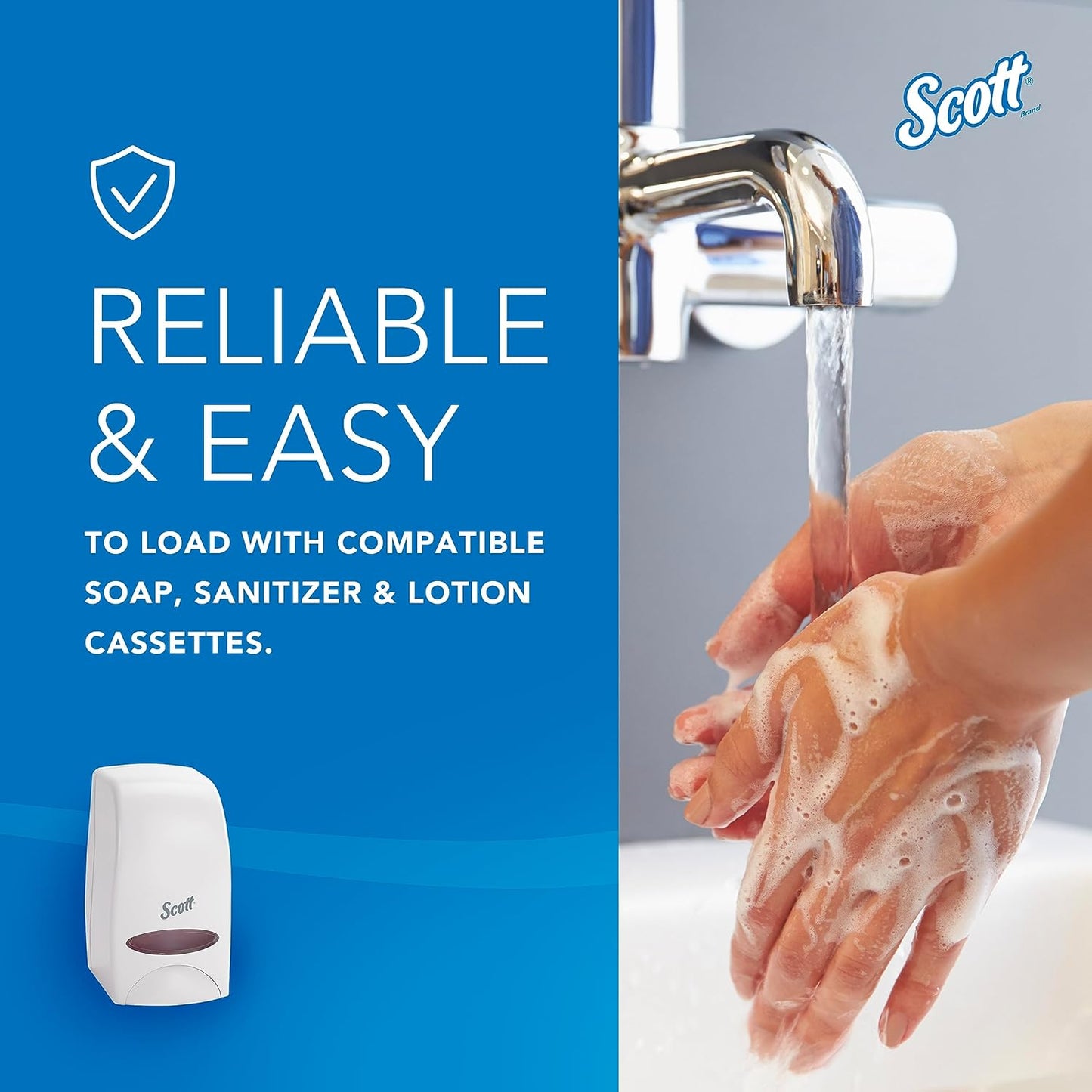 Bundle of Scott® Foam Hand Soap with Moisturizers, 1.0 L Pink, Floral Scent Refills + Scott Essential Manual Skin Care Dispenser, White Starter Kit
