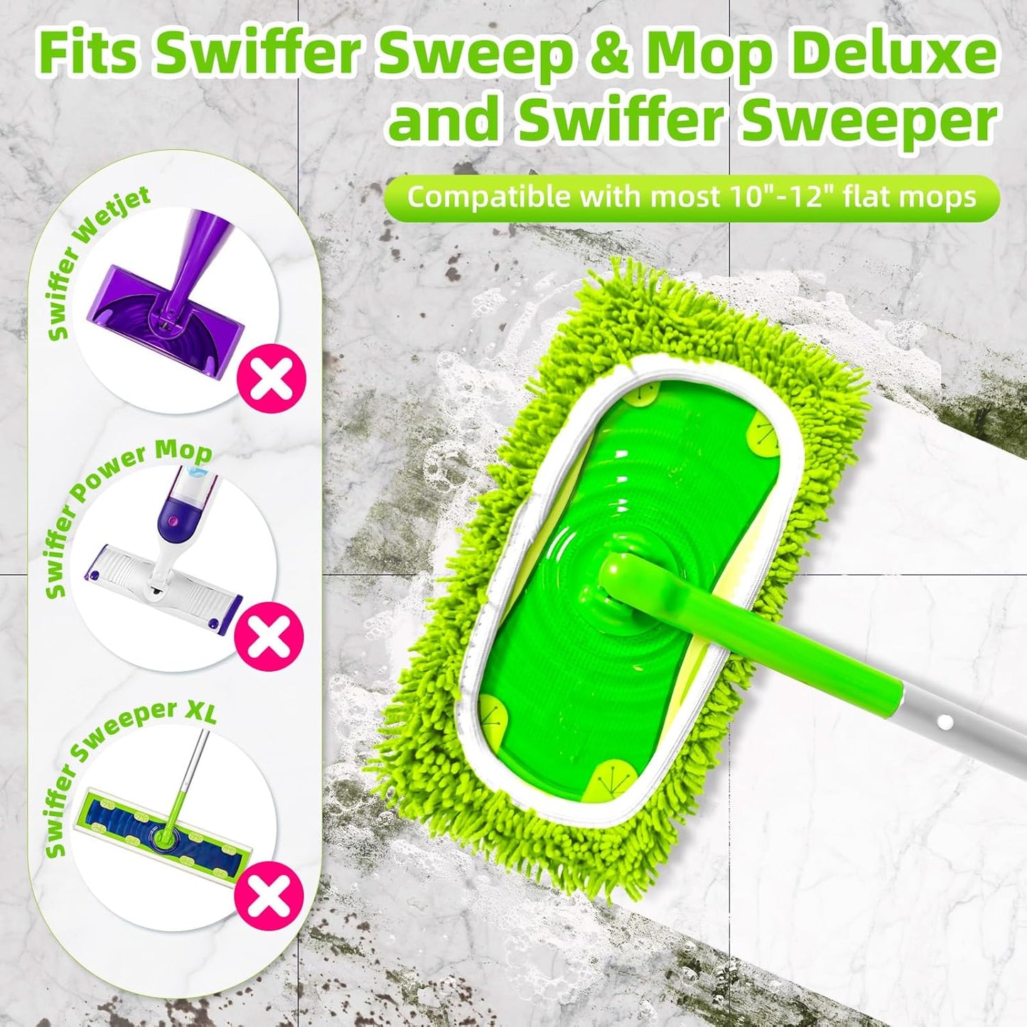 Reusable Dry Sweeping Cloths Microfiber Wet Pads Refill Compatible with Swiffer Sweeper Mop Replacement Sweeping Mopping Pad Refills for Use on All Sealed Floors - Stone, Hardwood, Laminate & Tile