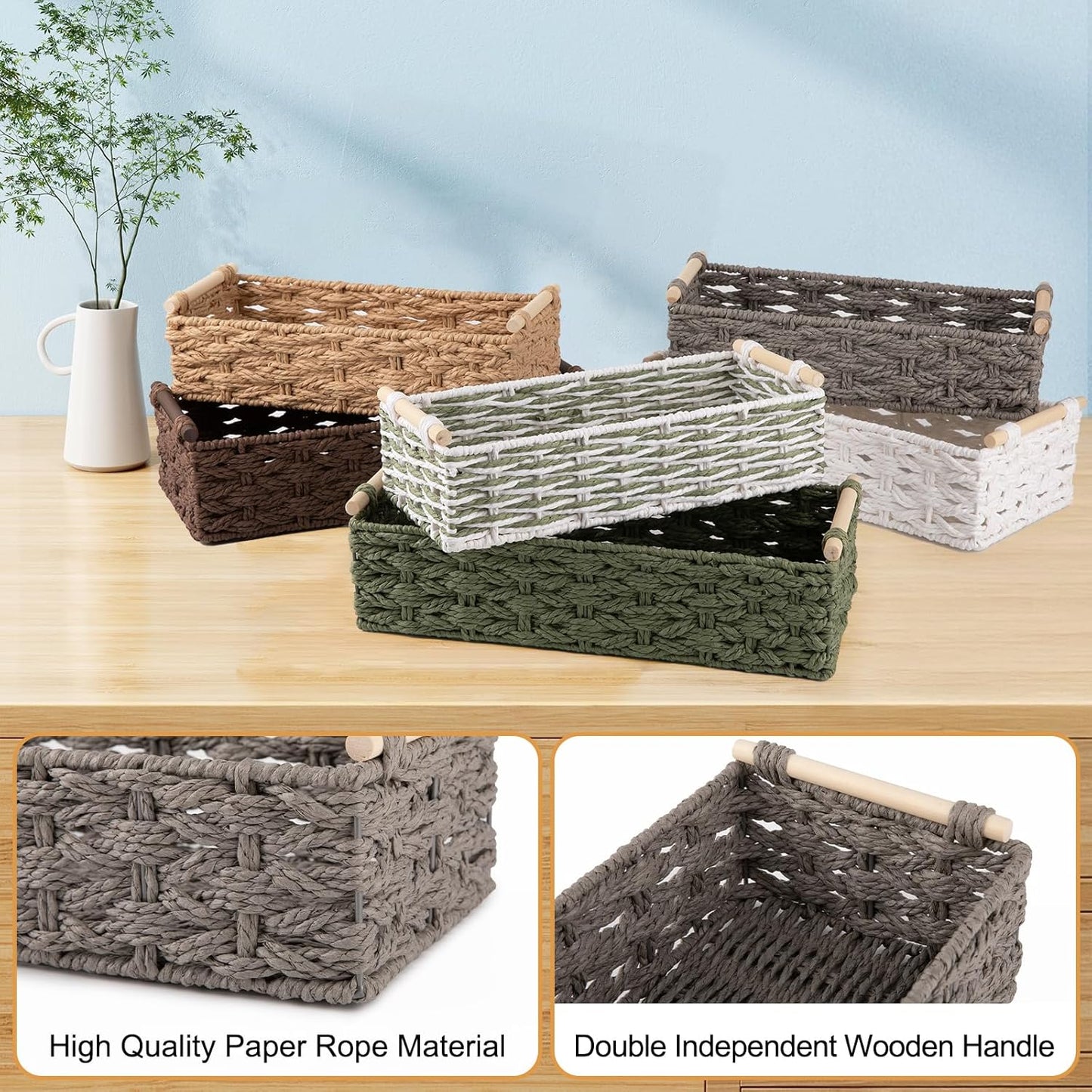 OIAHOMY Toilet Paper Baskets Handmade Paper Rope Decorative Wicker Storage Tank Shelf Cabinet Organizer for Bathroom Home, Set of 2, Grey