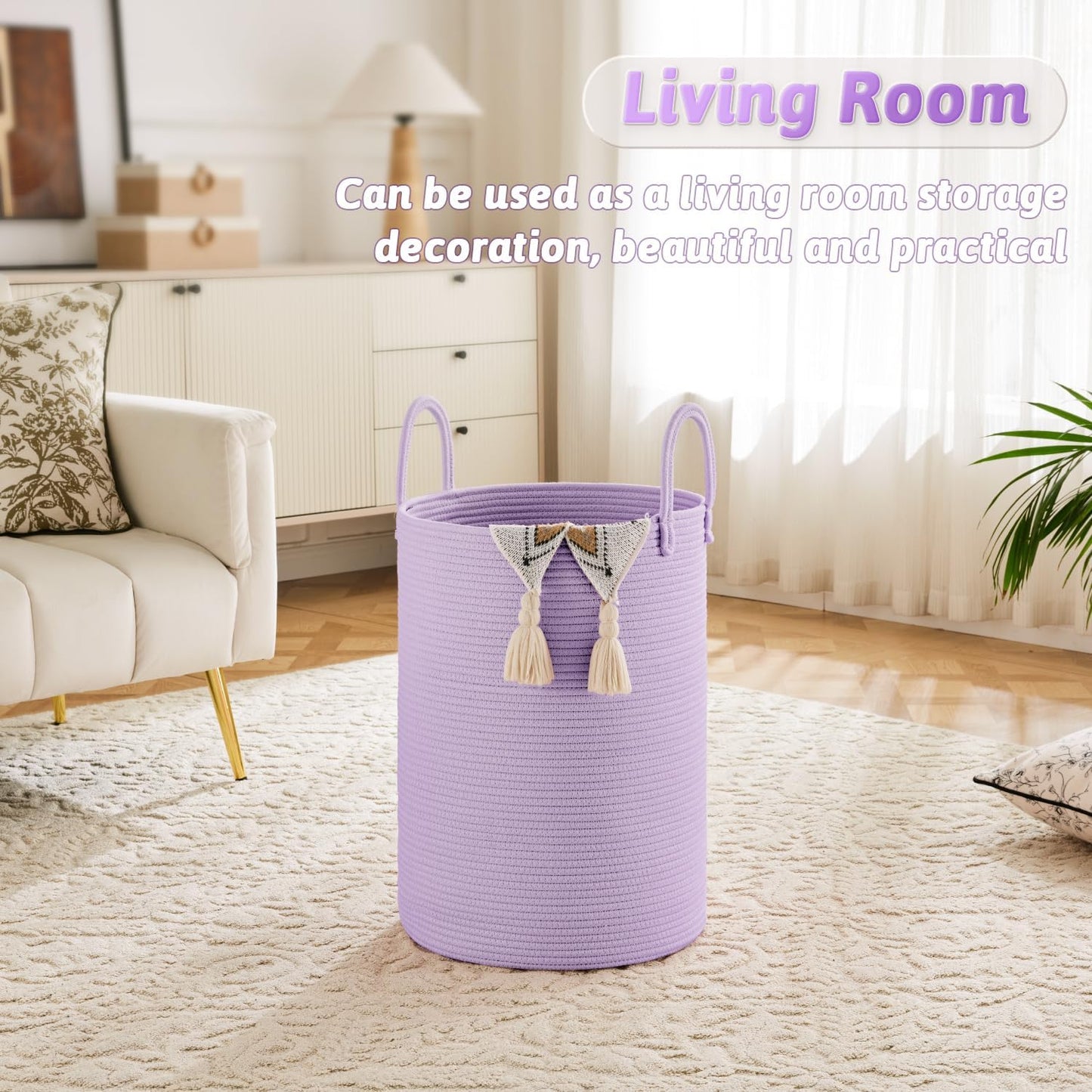Laundry Basket,Woven Cotton Rope Laundry Hamper,80L for Decorative Storage of Dirty Clothes,Toys and Blankets in Bathroom,Baby Room and Living Room