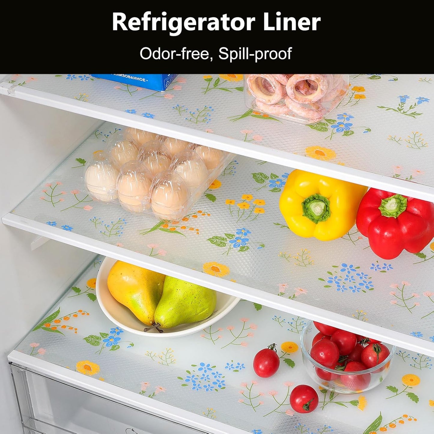 INNOLITES Non-Slip Shelf Liner – Cabinet & Drawer Liner Non-Adhesive – Waterproof Oil-Proof – Durable EVA with Floral for Kitchen Cabinets Refrigerator – BPA-Free, Easy to Cut