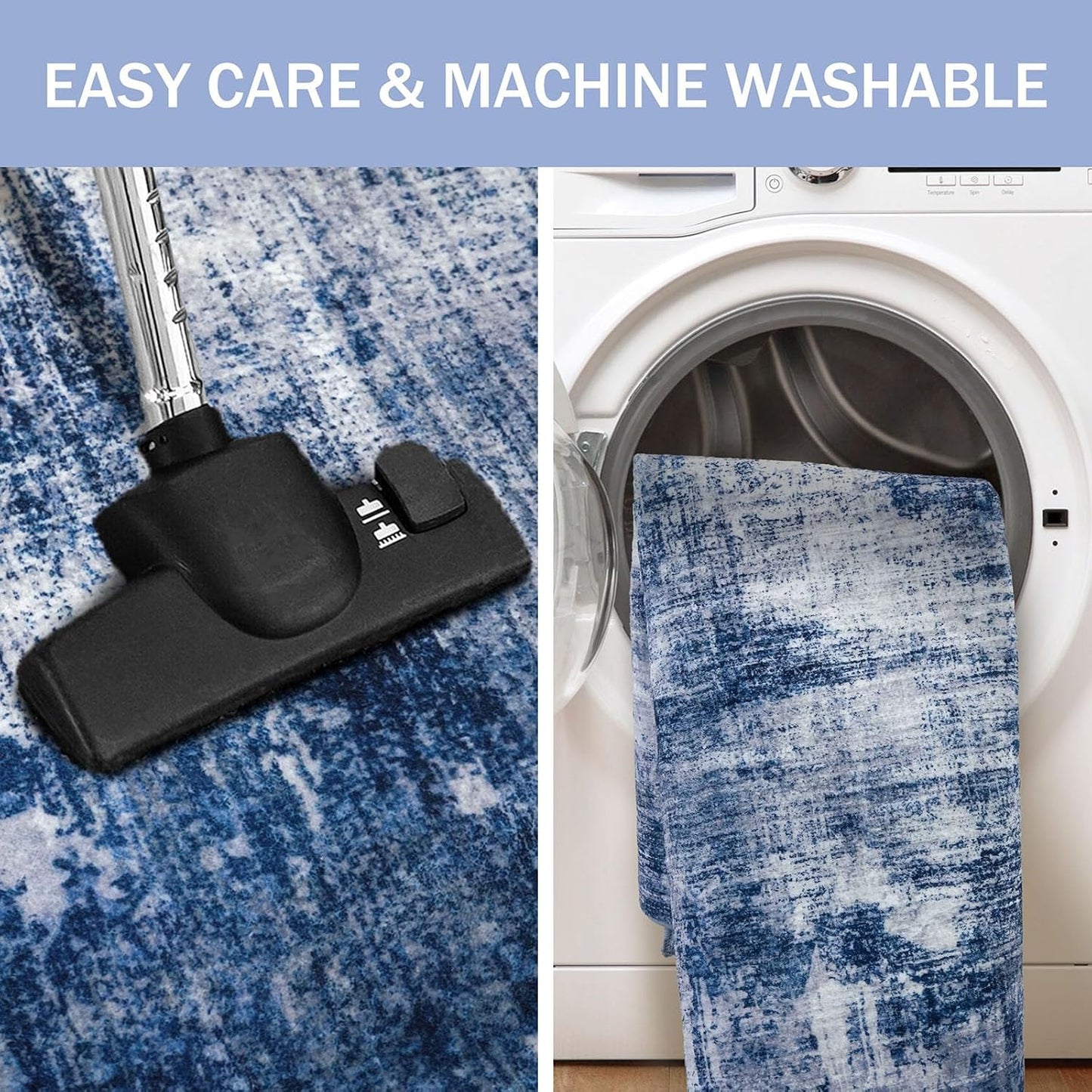 IOHOUZE Small Abstract Area Rug 2x3 Ft Entryway Rugs Washable Door Mat Indoor Entrance, Rubber Backed Throw Rugs, Printed Faux Wool Non Slip Floor Carpet for Foyer Front Door Sink, Navy/Grey