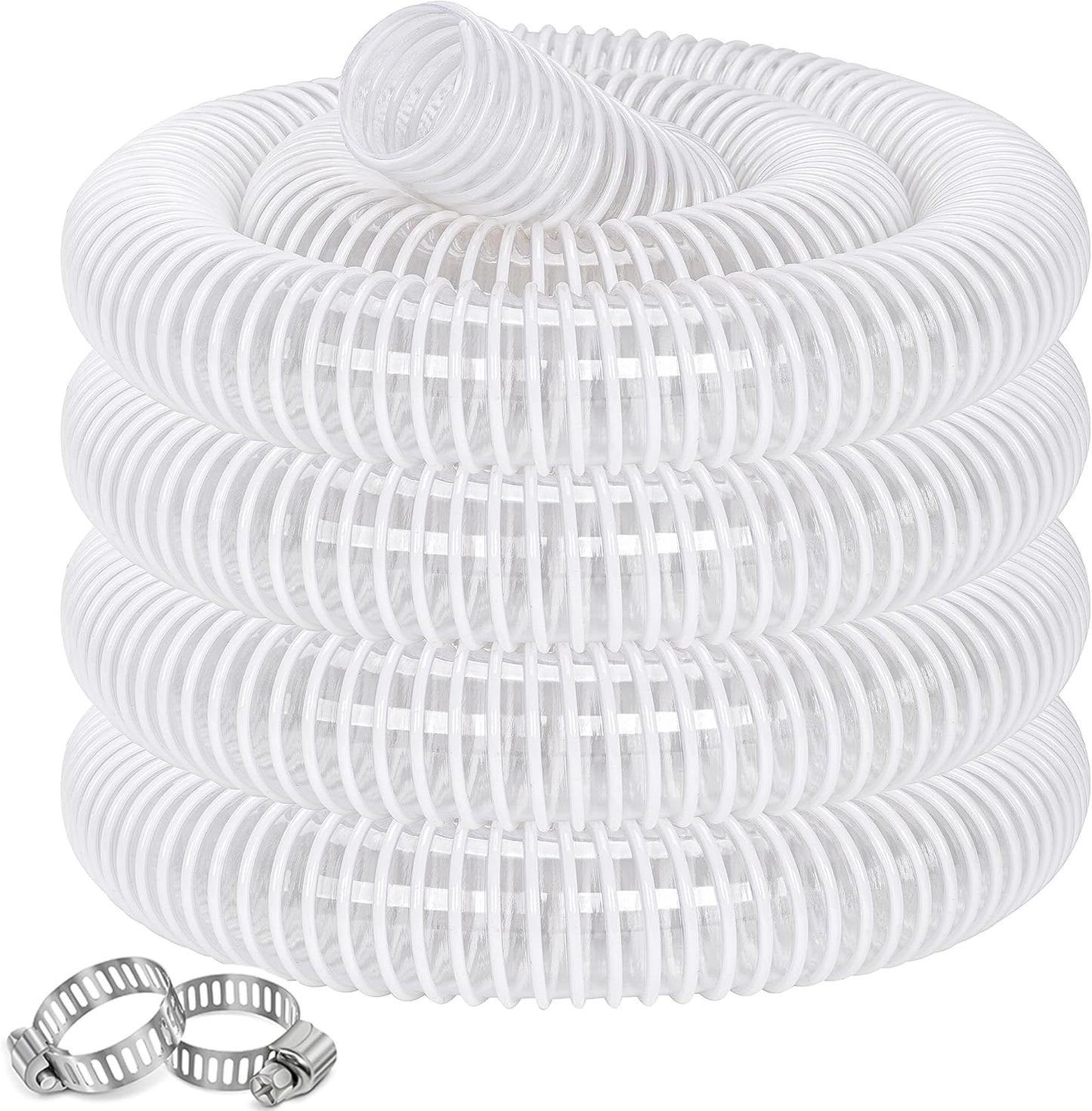Dust Collection Hose 2 in × 20 ft Heavy Duty Clear Flexible PVC Reinforced Thicken Helix Suction Discharge Corrugated Pipe Hose for Fume Dust Collector Fitting Wood Chip Saw