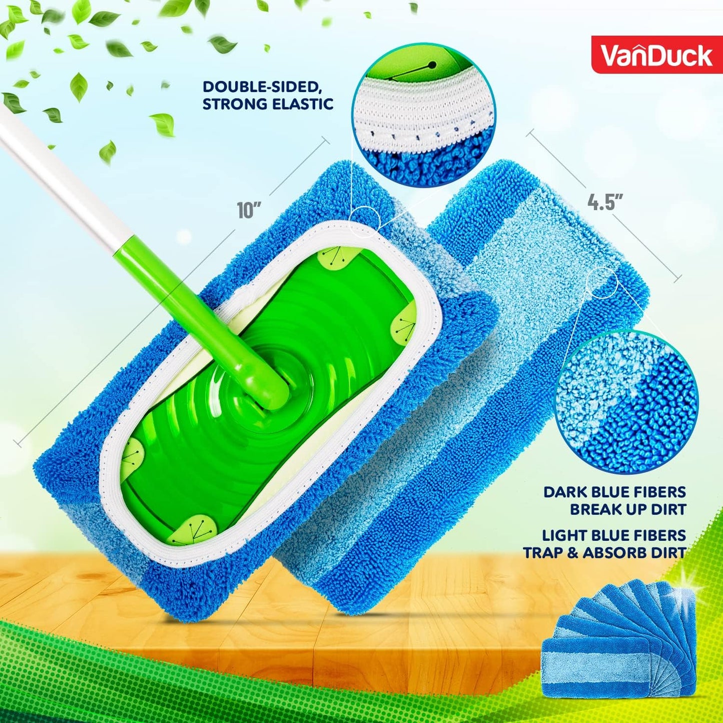 VanDuck Reusable Pet Heavy Duty Mop Pads Compatible with Swiffer Sweeper (6-Pack) - Washable Microfiber Mop Pads for Wet & Dry Use - All Purpose Floor Mopping and Cleaning Product