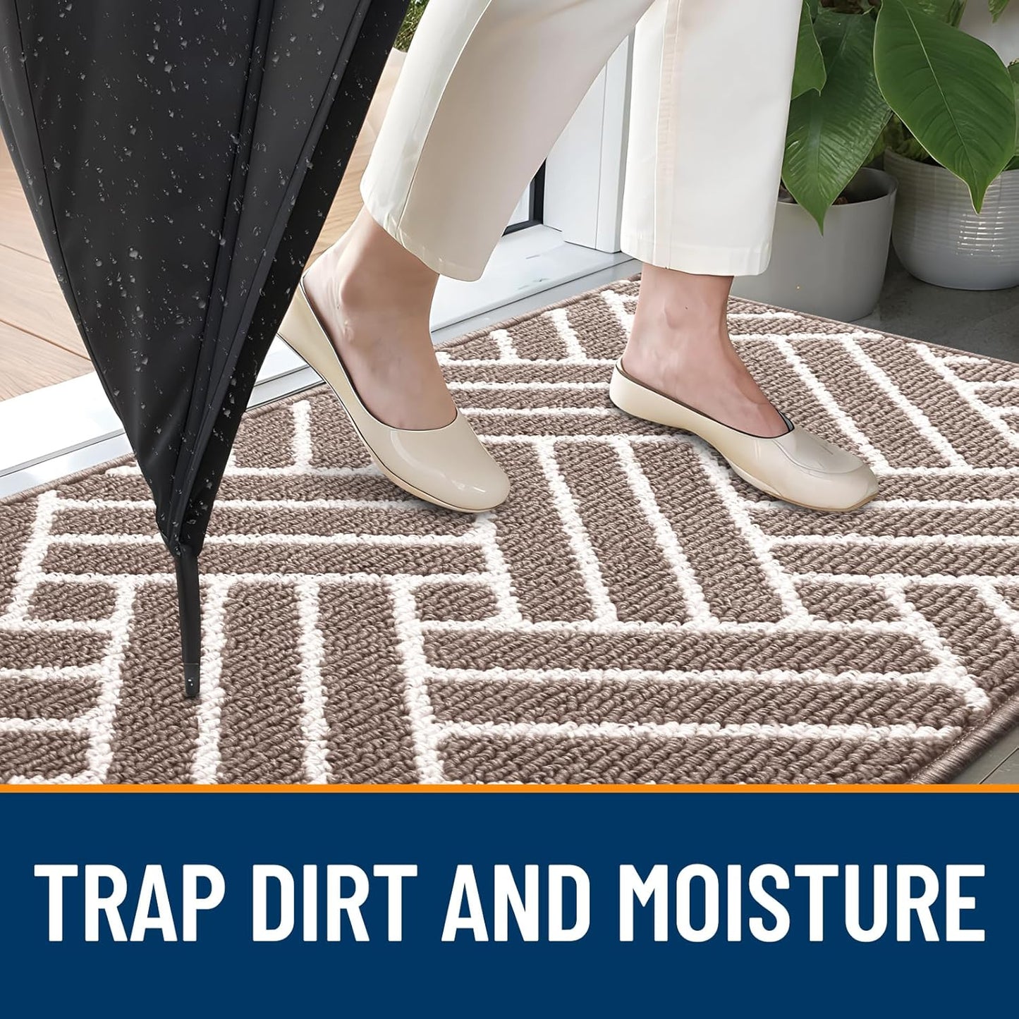 OLANLY Large Indoor Door Mat, 59x35 Inch, Dirt Resistant and Absorbent, Non-Slip Rubber Backing Floor Mats, Easy Clean Low-Profile Doormat for Entryway, Front Door, and Inside Entrance, Brown