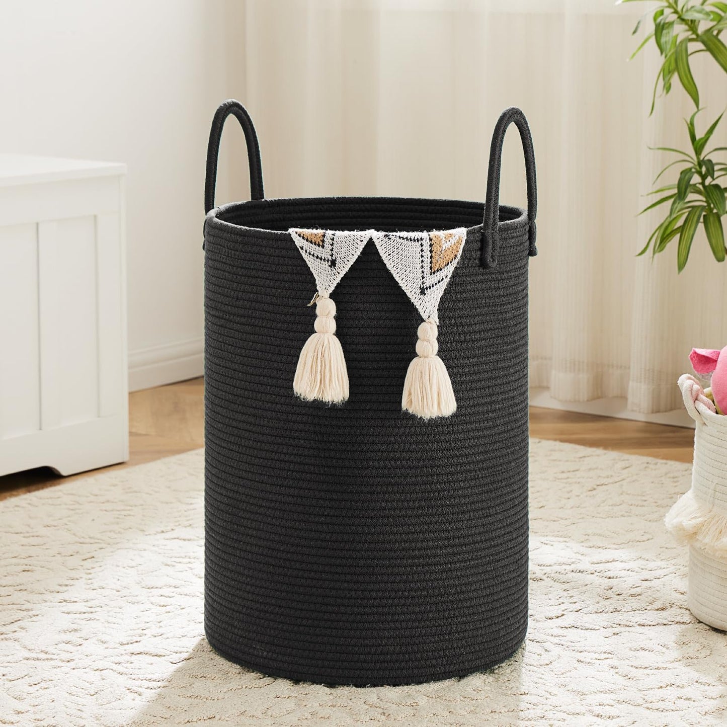 Laundry Basket,Woven Cotton Rope Laundry Hamper,40L for Decorative Storage of Dirty Clothes,Toys and Blankets in Bathroom,Baby Room and Living Room