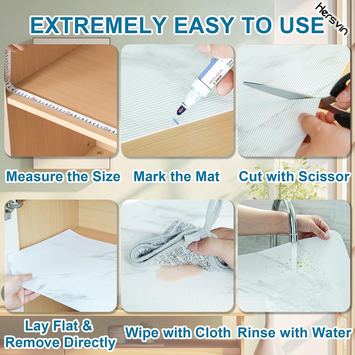 Shelf Liners 14 in x 20 ft EVA Drawer Mats, Non-Adhesive Cupboard Protector, Kitchen Cabinet Lining Fridge Liner (White Marble Stripe, 35.6x610cm)