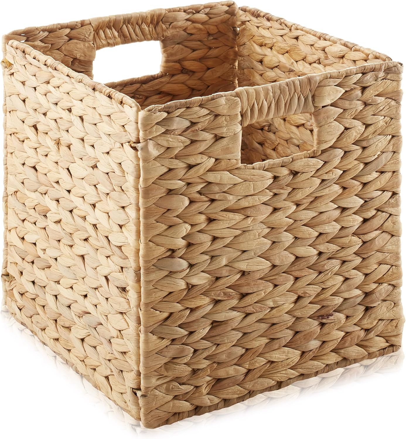 Casafield 10.5" x 10.5" Water Hyacinth Storage Baskets, Natural - Set of 6 Collapsible Cube Organizers, Woven Bins for Bathroom, Bedroom, Laundry, Pantry, Shelves