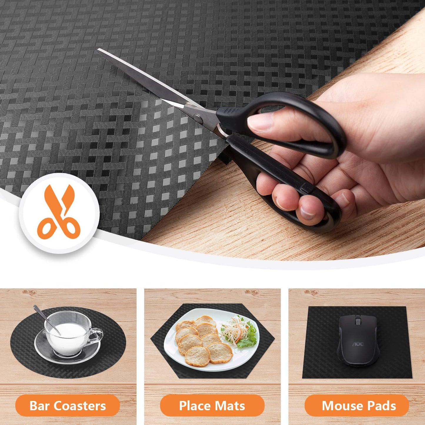 Shelf Liners for Kitchen Cabinets Refrigerator Liners Waterproof & Oil-Proof Kitchen Cupboard Liner Non-Slip Drawer Mats EVA Material Non Adhesive Fridge Liner for Shelves -Black 11.8 x 393.7 Inches