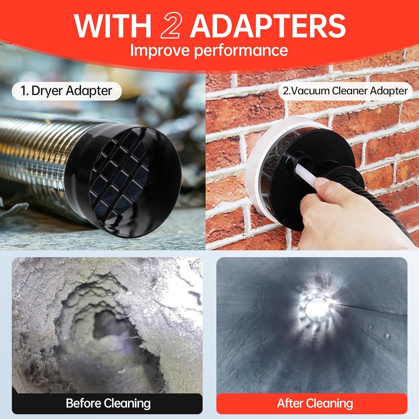 Dryer Vent Cleaner Kit, Bluesea 33-Piece Omnidirectional Dryer Cleaning Kit Include 35 Feet Dryer Vent Brush, Upgrade Noiseless Dryer Lint Vacuum Attachment, Lint Trap Brush, Vacuum & Dryer Adapters